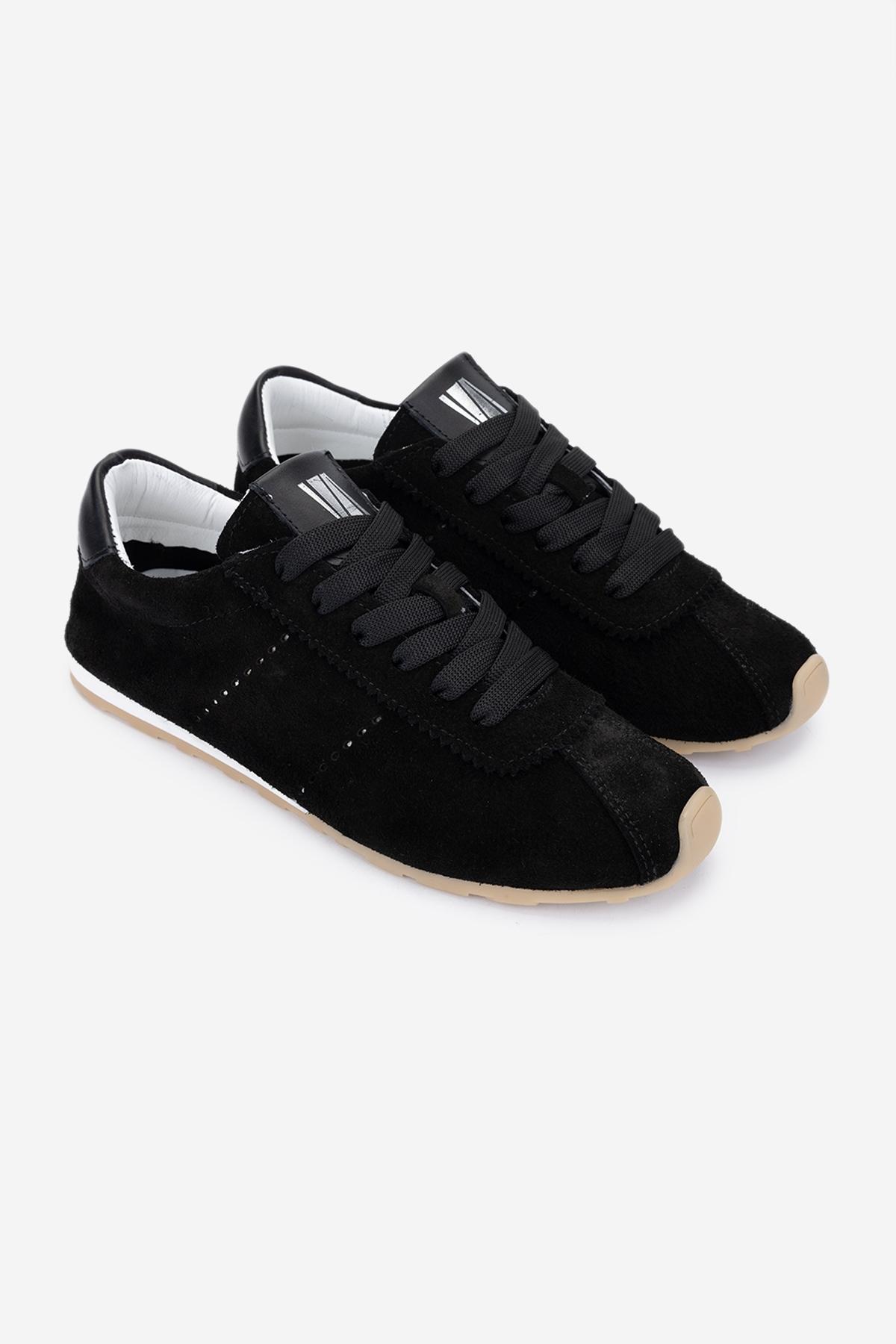 Valmenti Kadın Hakiki Deri Siyah Süet Sneakers & Spor Ayakkabı