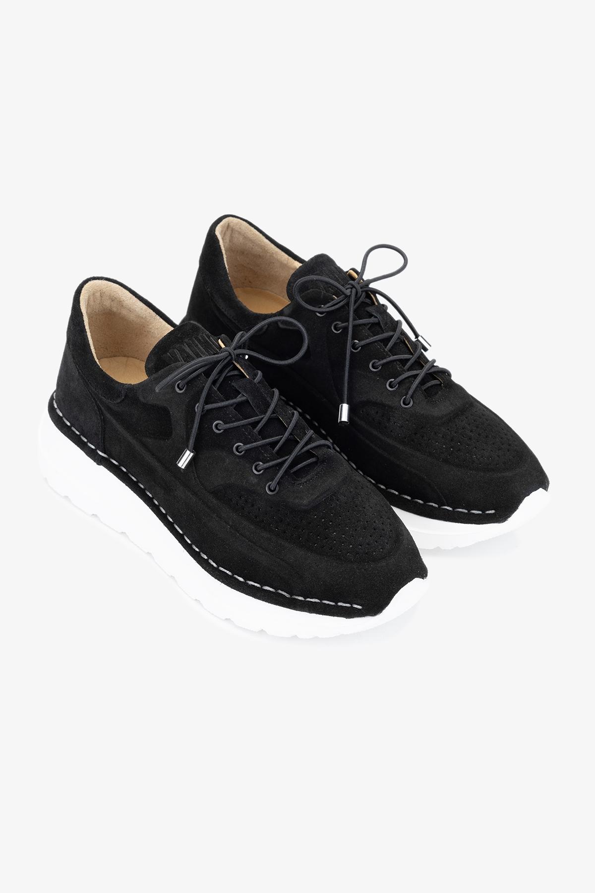 Valmenti Kadın Hakiki Deri Siyah Süet Sneakers & Spor Ayakkabı