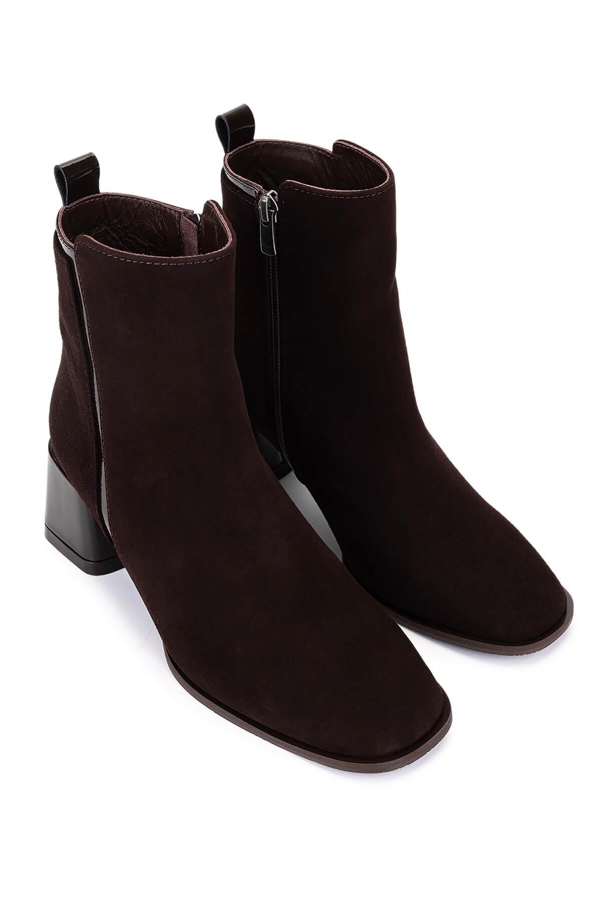 Tamer Tanca Kadın Hakiki Deri Kahverengi Süet Topuklu Bot