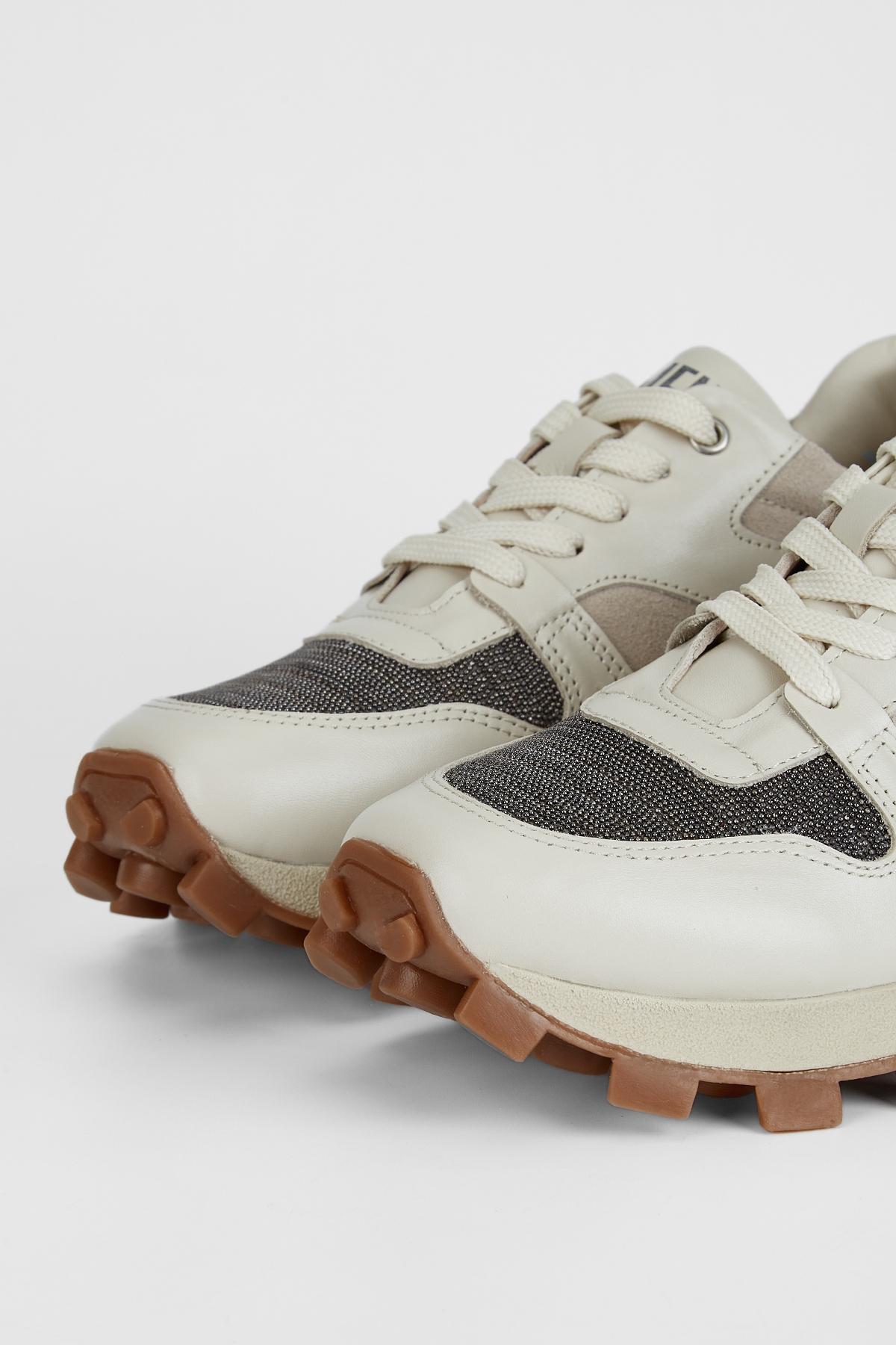 Valmenti Kadın Hakiki Deri Kırık Beyaz Sneakers & Spor Ayakkabı