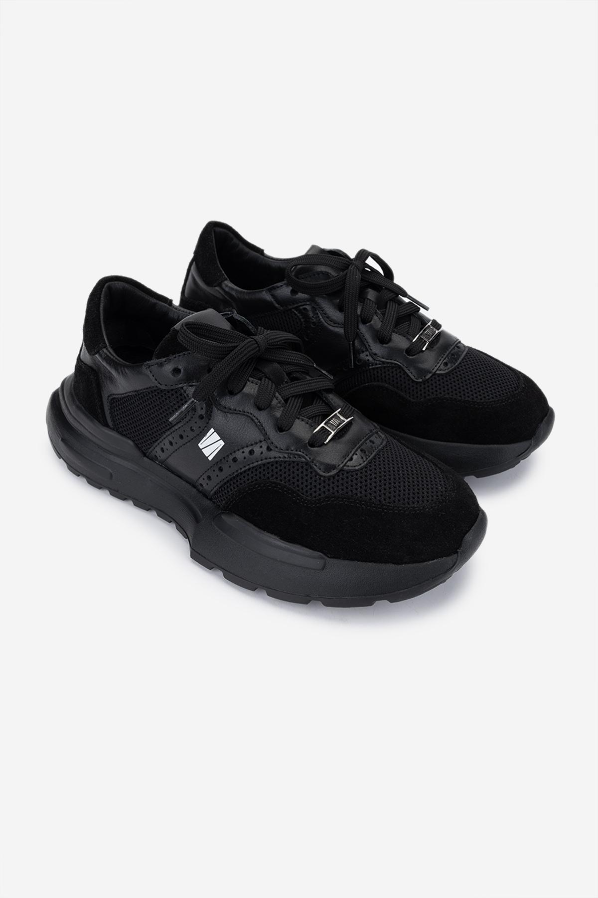 Valmenti Kadın Hakiki Deri Siyah Süet Sneakers & Spor Ayakkabı