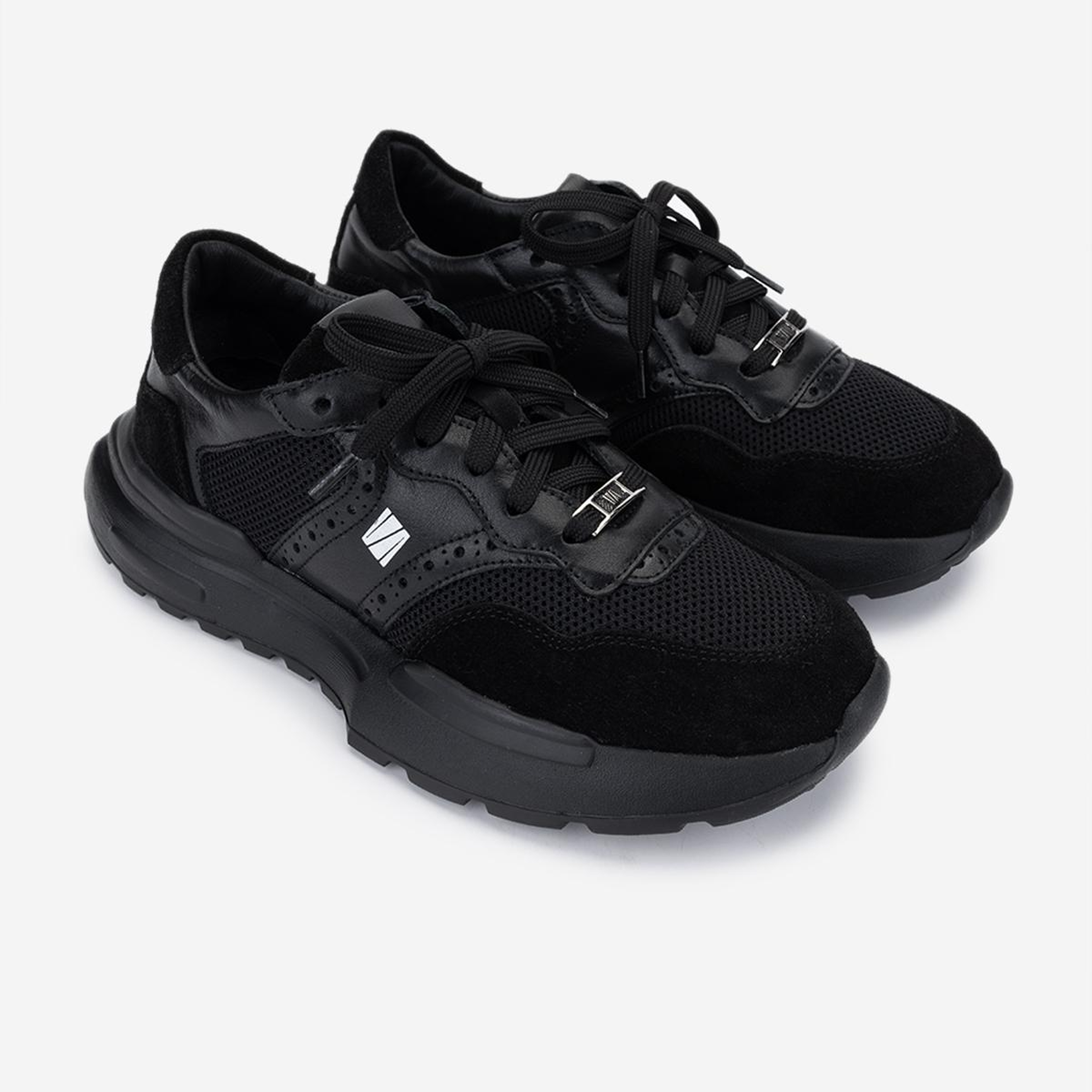 Valmenti Kadın Hakiki Deri Siyah Süet Sneakers & Spor Ayakkabı