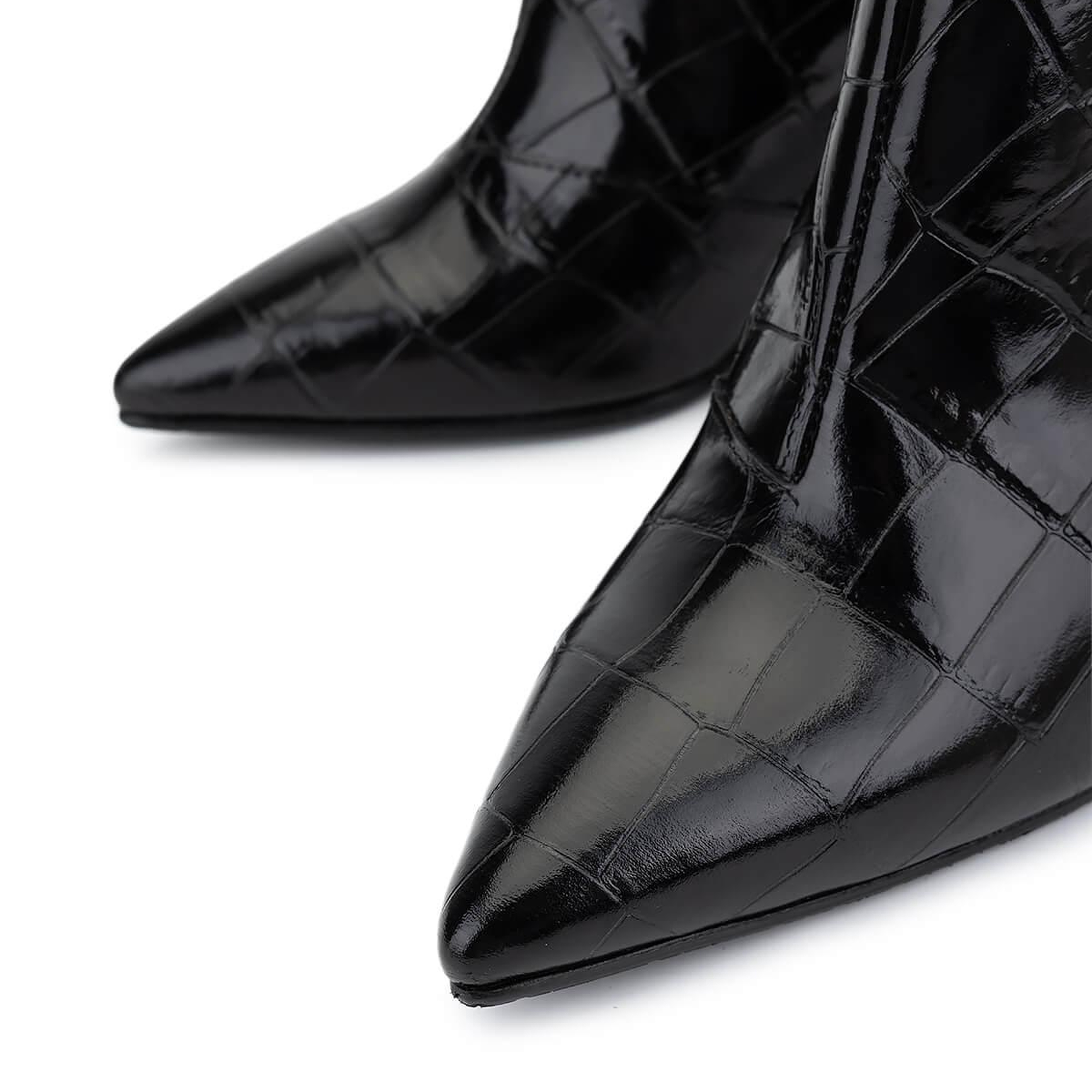 Tamer Tanca Kadın Hakiki Deri Siyah Kroko Topuklu Bot