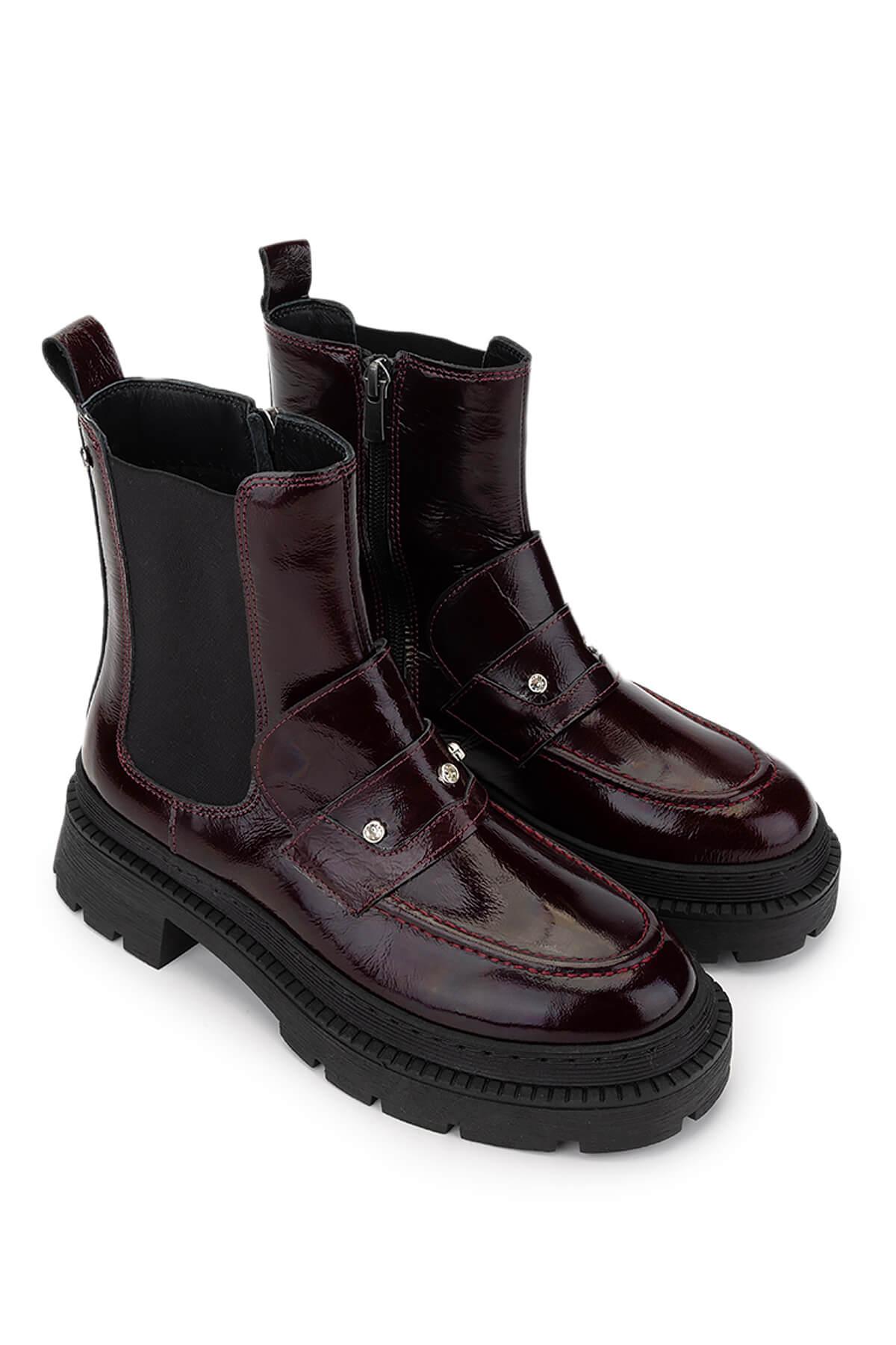 Tamer Tanca Kadın Hakiki Deri Bordo Rugan Casual Bot