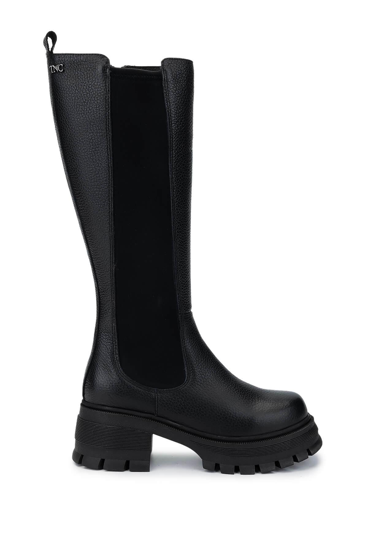 Tamer Tanca Kadın Hakiki Deri Siyah Floter Casual Çizme