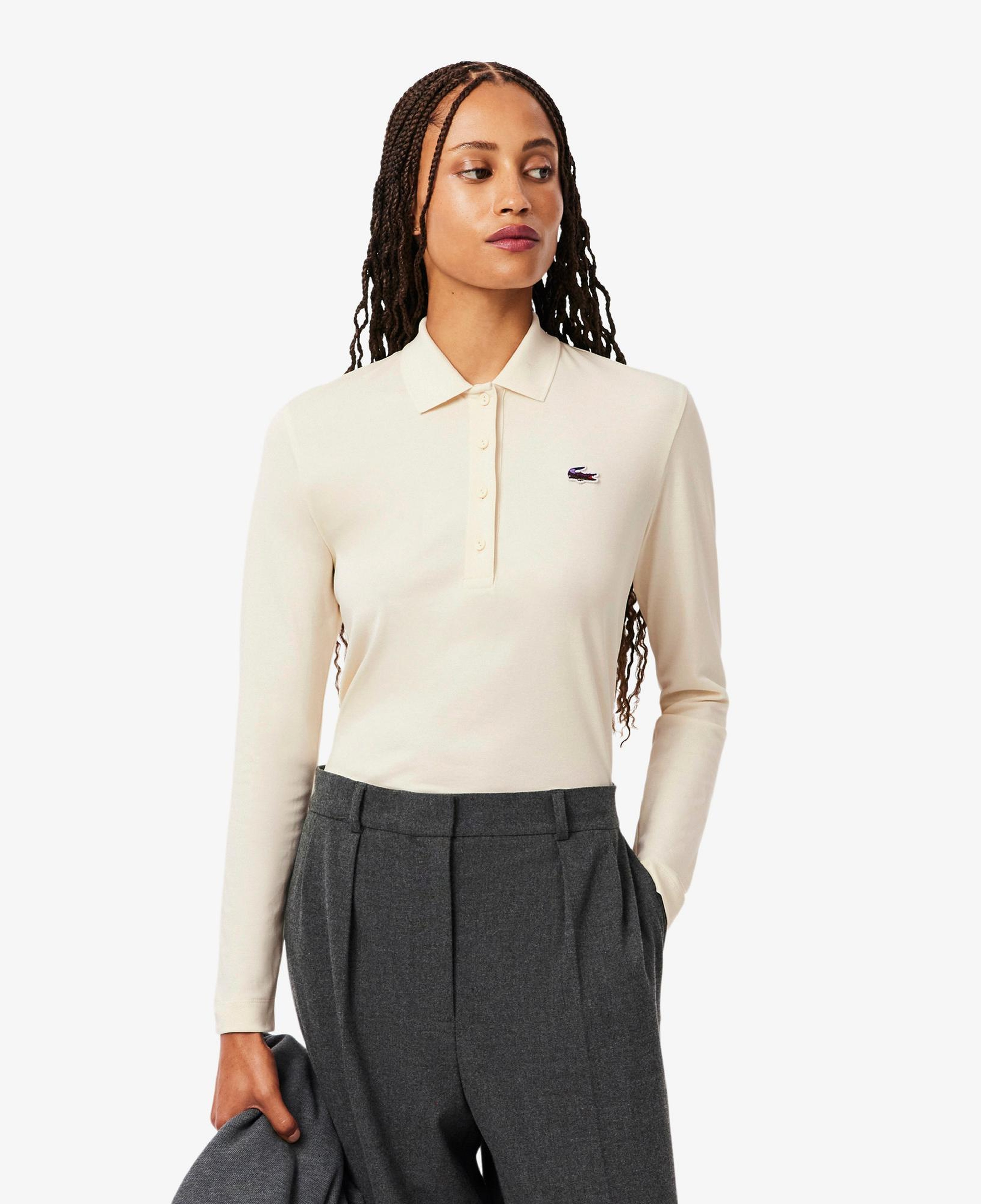 Lacoste Kadın Regular Fit Uzun Kollu Krem Polo