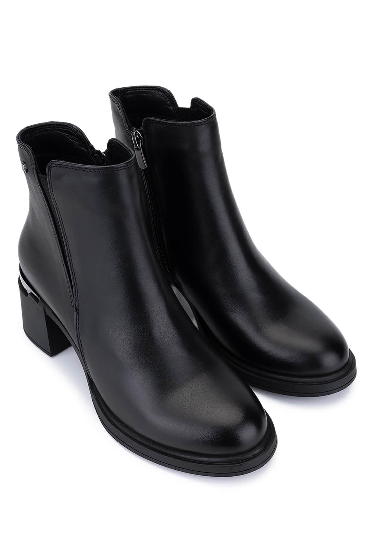 Tamer Tanca Kadın Hakiki Deri Siyah Deri Topuklu Bot