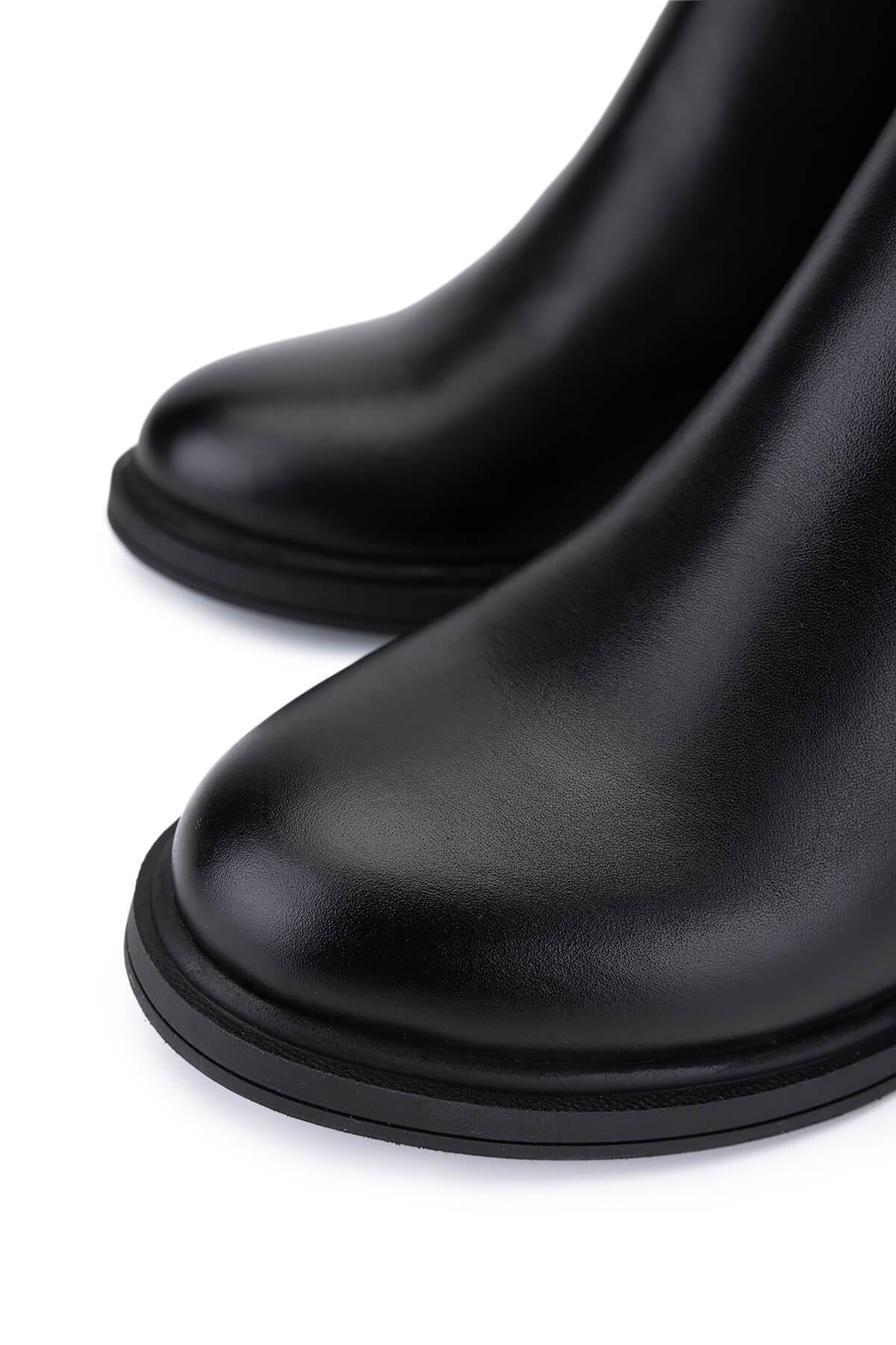 Tamer Tanca Kadın Hakiki Deri Siyah Deri Topuklu Bot