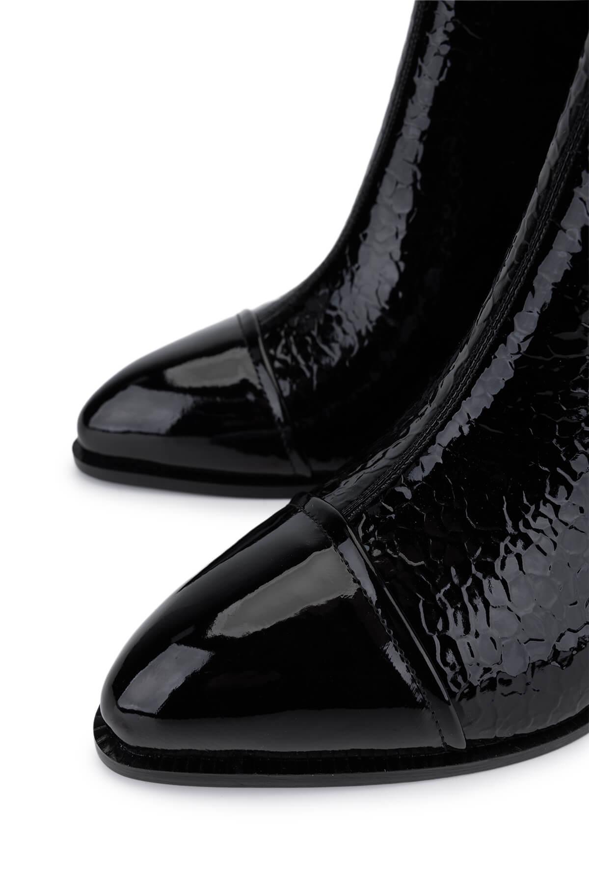 Tamer Tanca Kadın Suni Deri Siyah Rugan Topuklu Bot