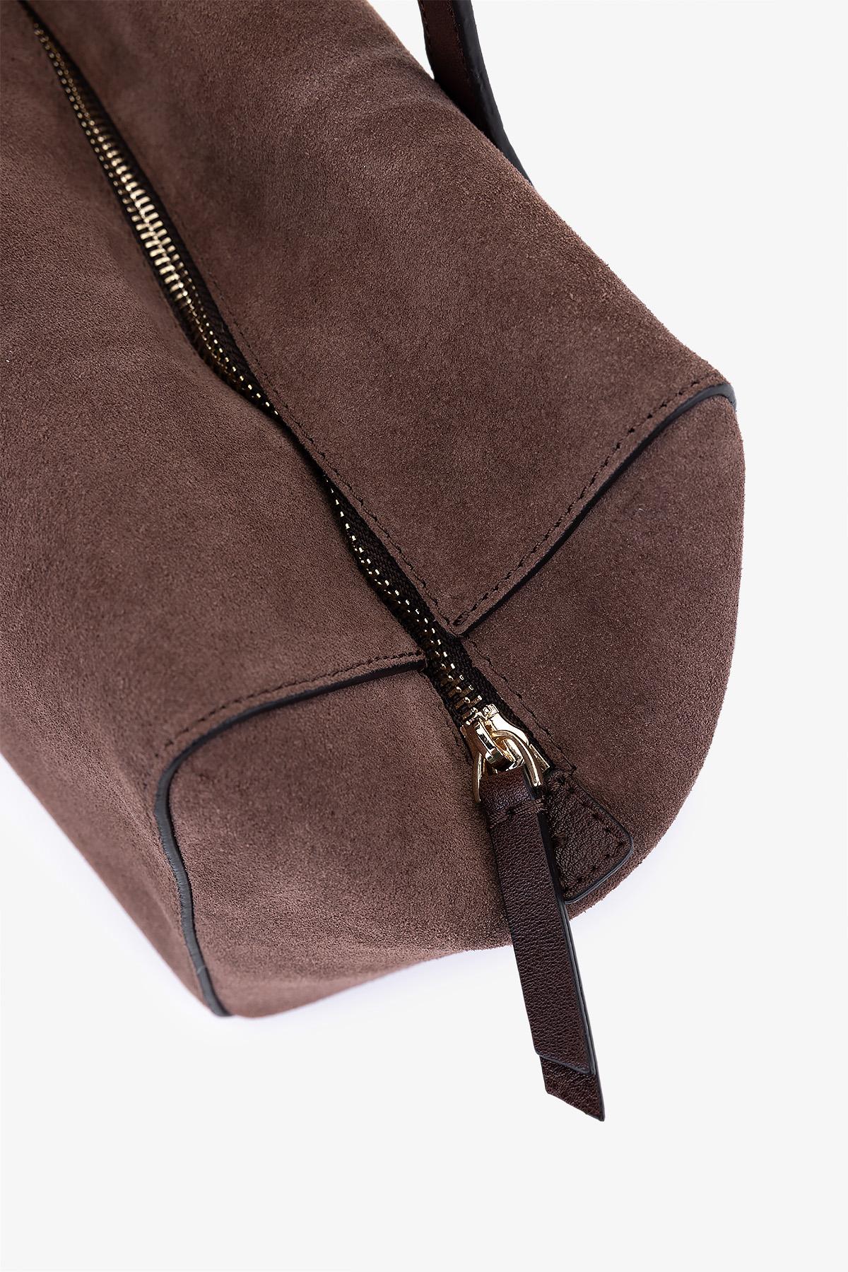 Valmenti Kadın Hakiki Deri Kahverengi Süet Omuz Çanta