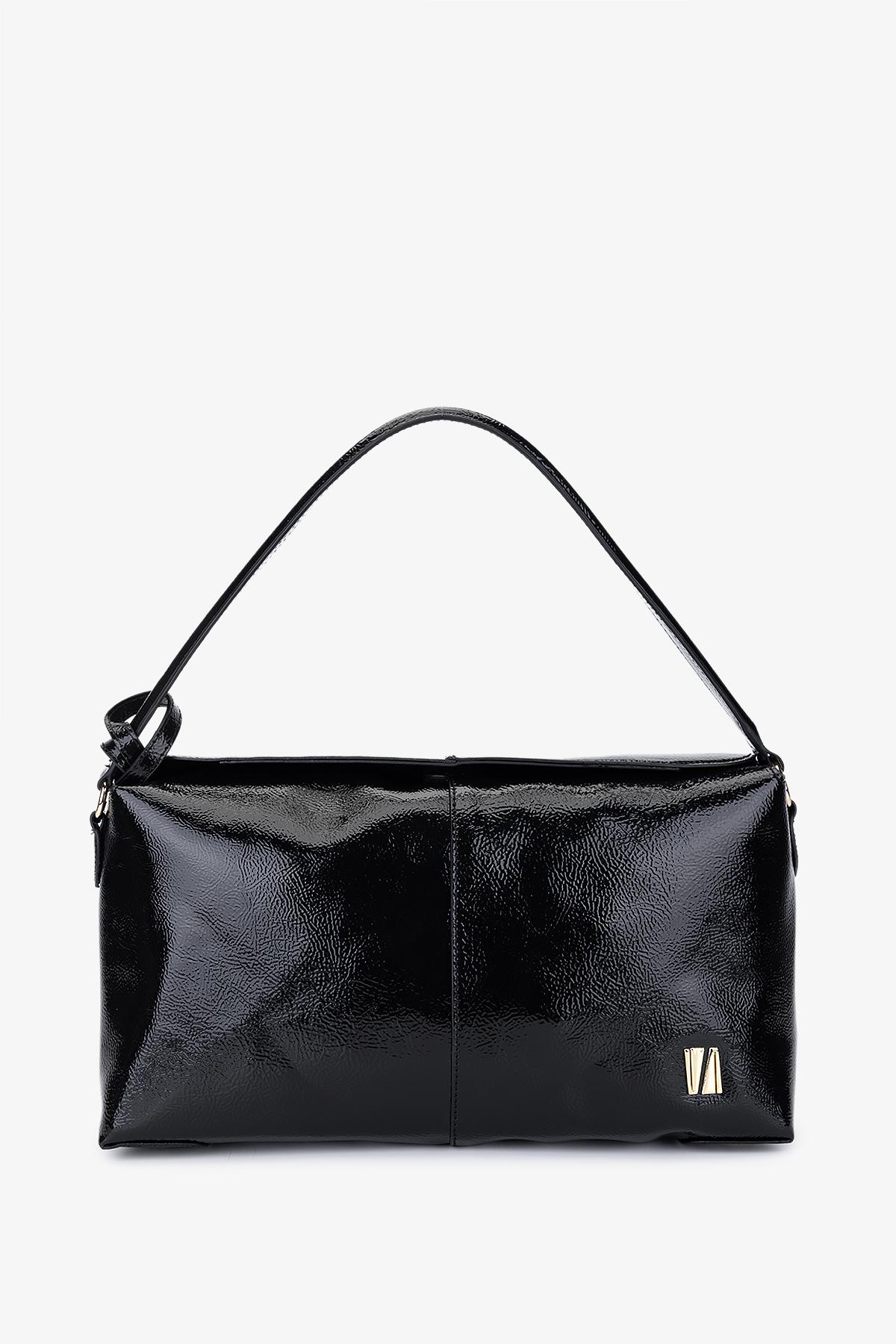 Valmenti Kadın Suni Deri Siyah Kırışık Rugan Kol Çantası