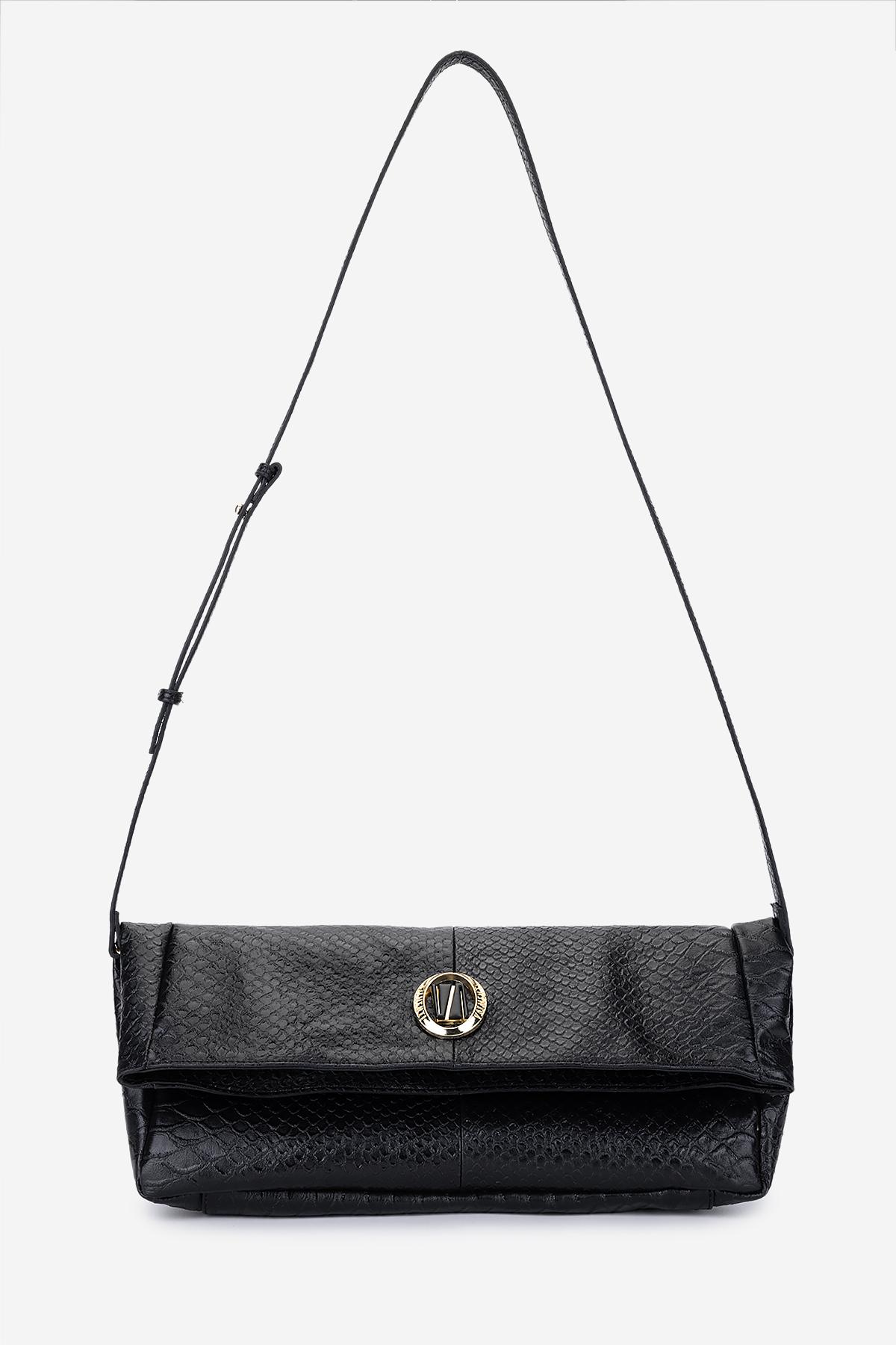 Valmenti Kadın Suni Deri Siyah Yılan Omuz Çanta