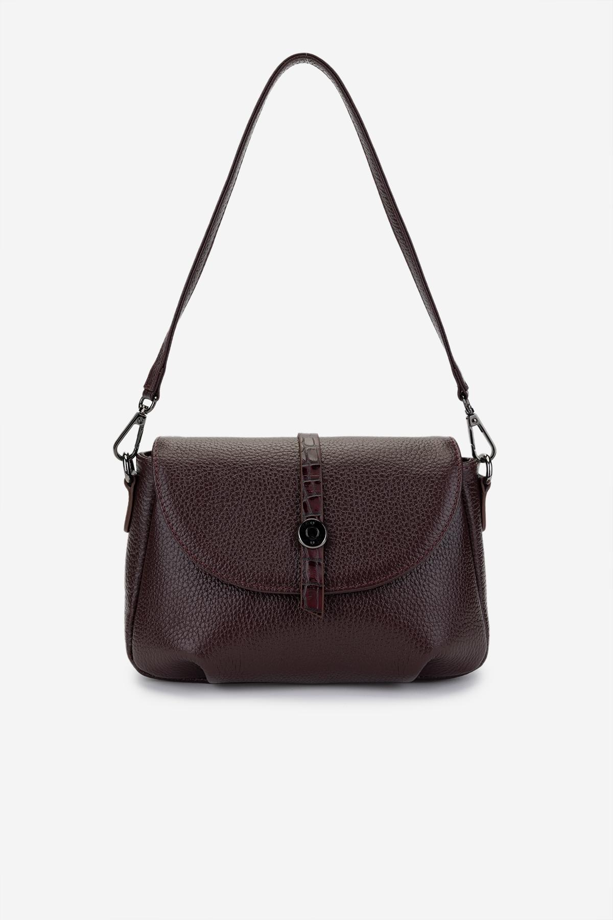Valmenti Kadın Hakiki Deri Bordo Kol Çantası