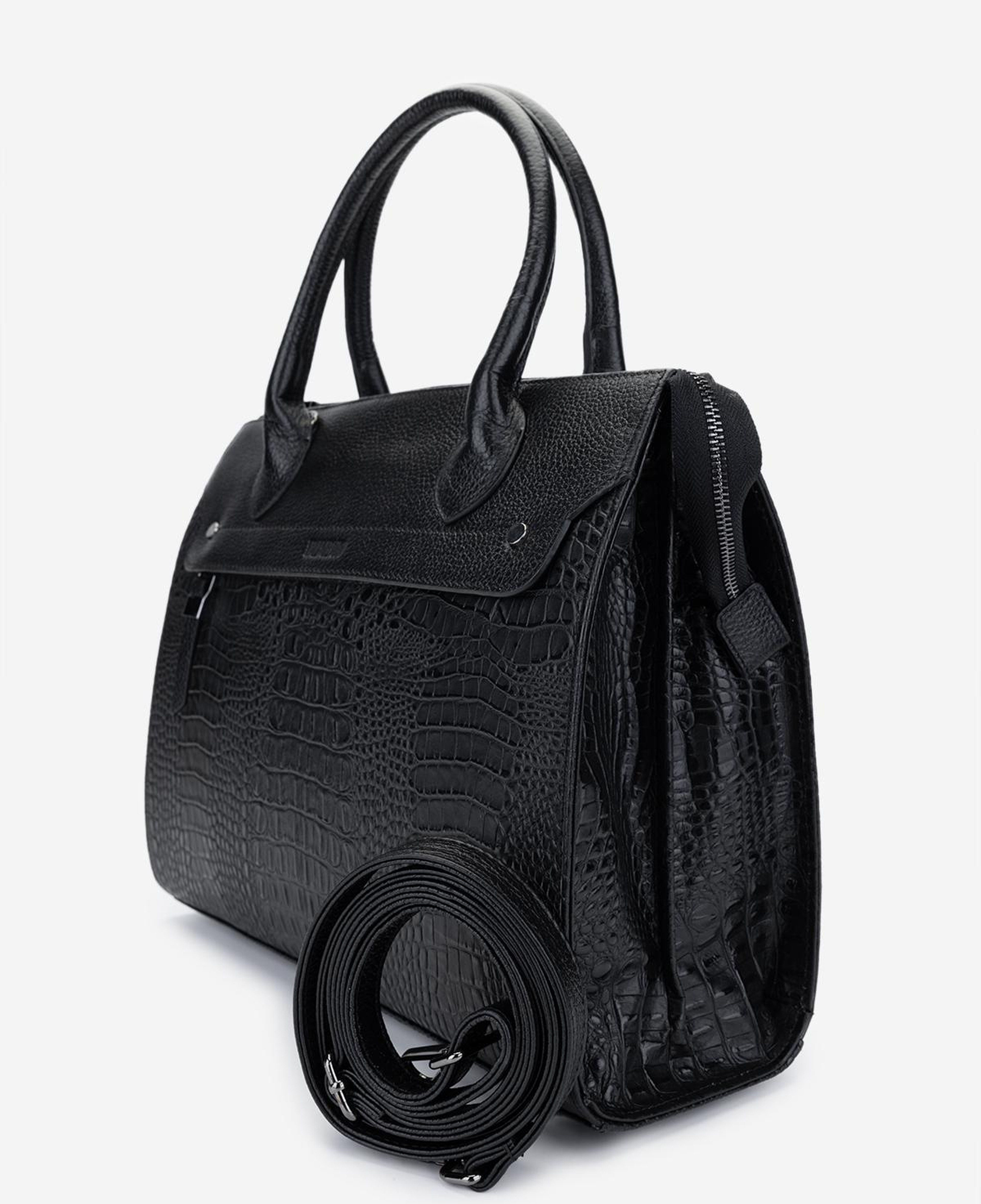 Valmenti Kadın Hakiki Deri Siyah Kroko Kol Çantası