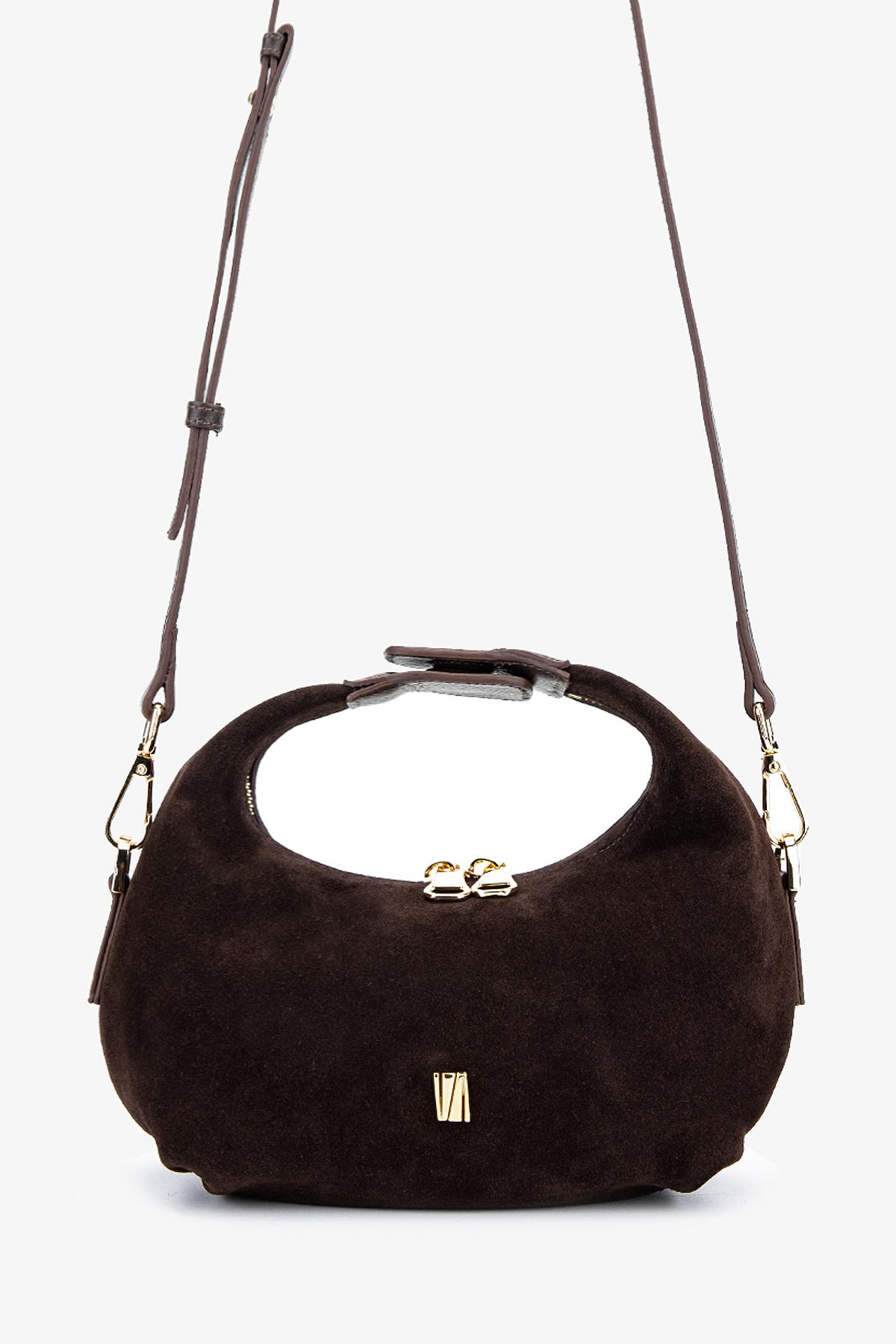 Valmenti Kadın Hakiki Deri Kahverengi Süet El Çantası