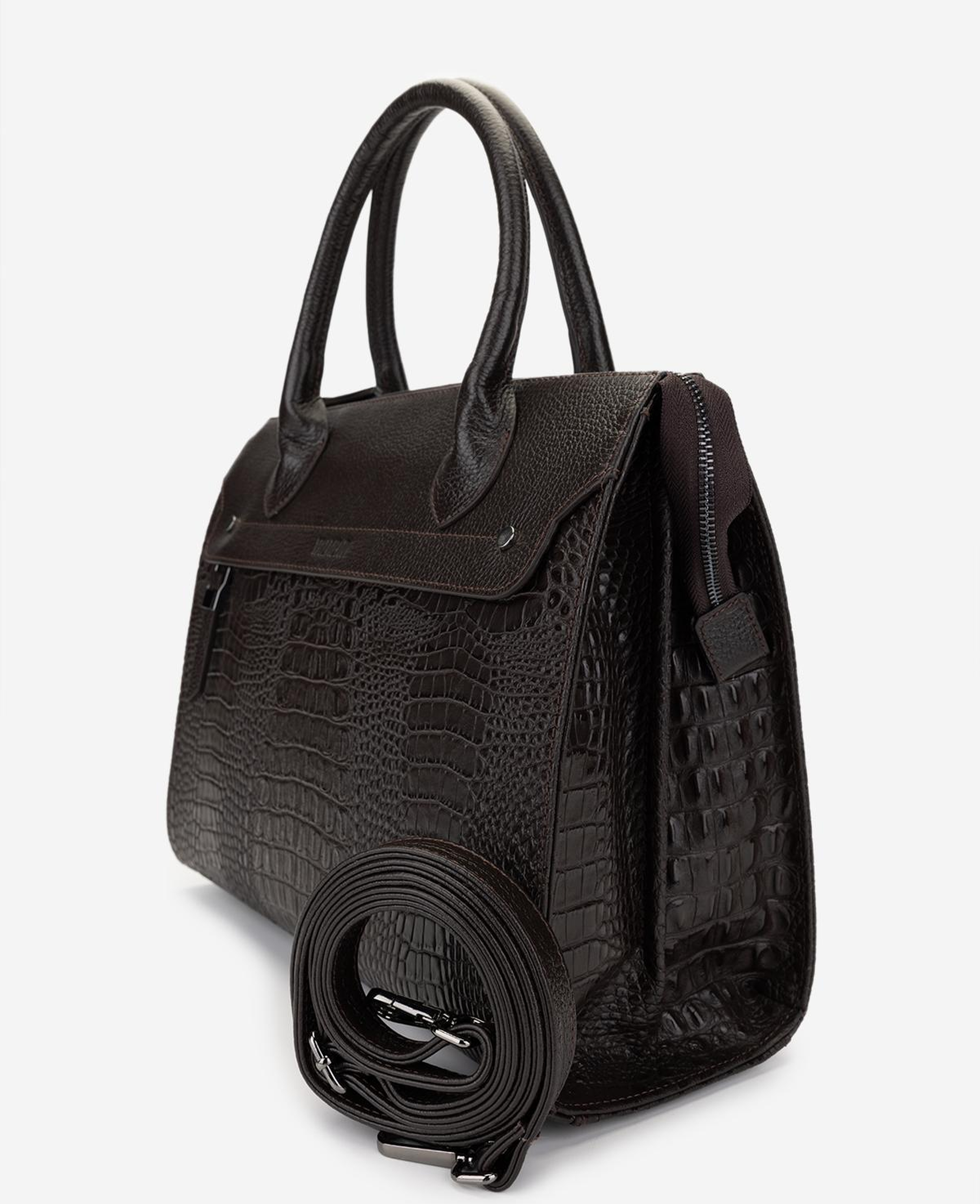 Valmenti Kadın Hakiki Deri Kahverengi Kroko Kol Çantası