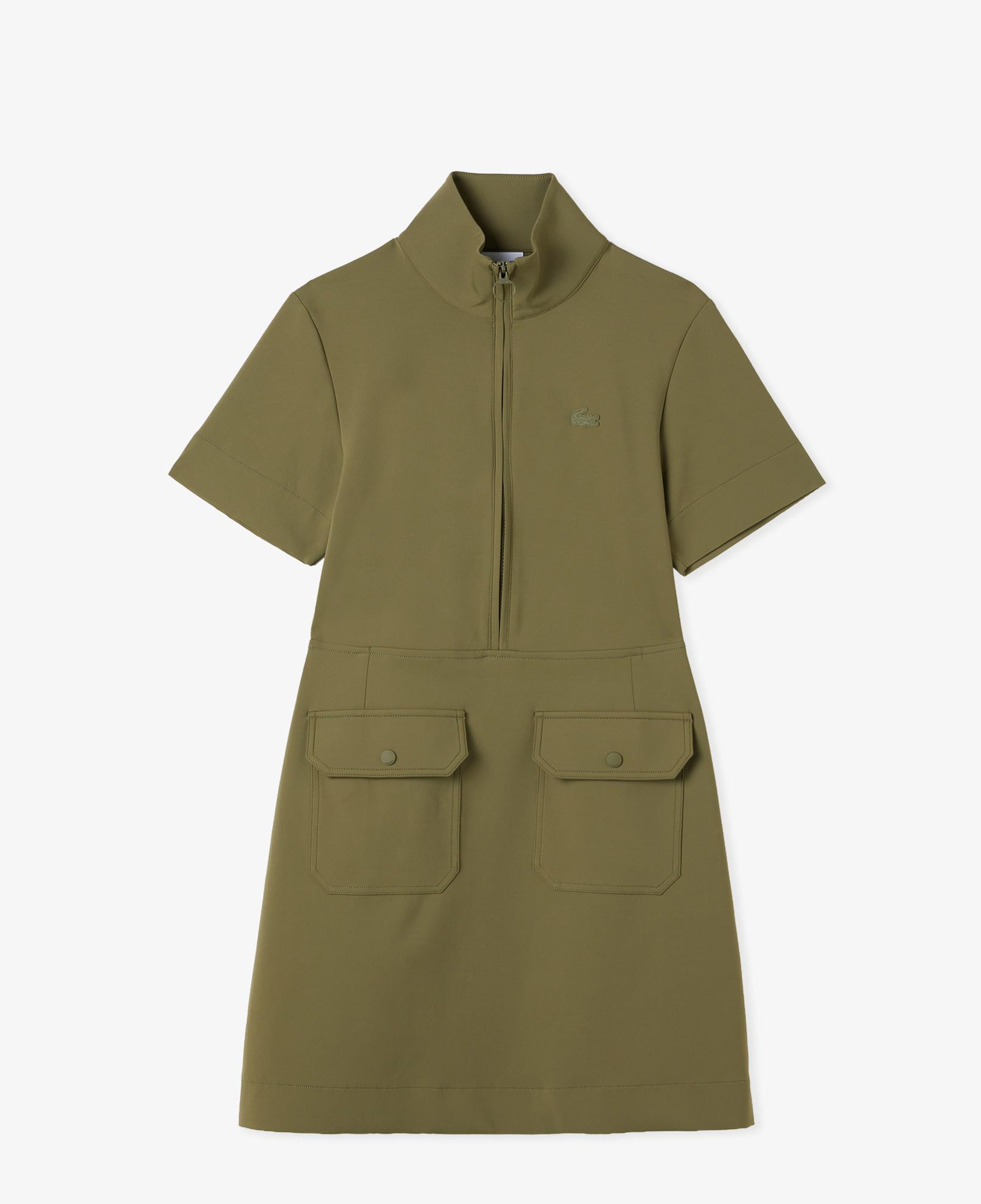 Lacoste Kadın Classic Fit Kısa Kollu Dik Yaka Haki Elbise