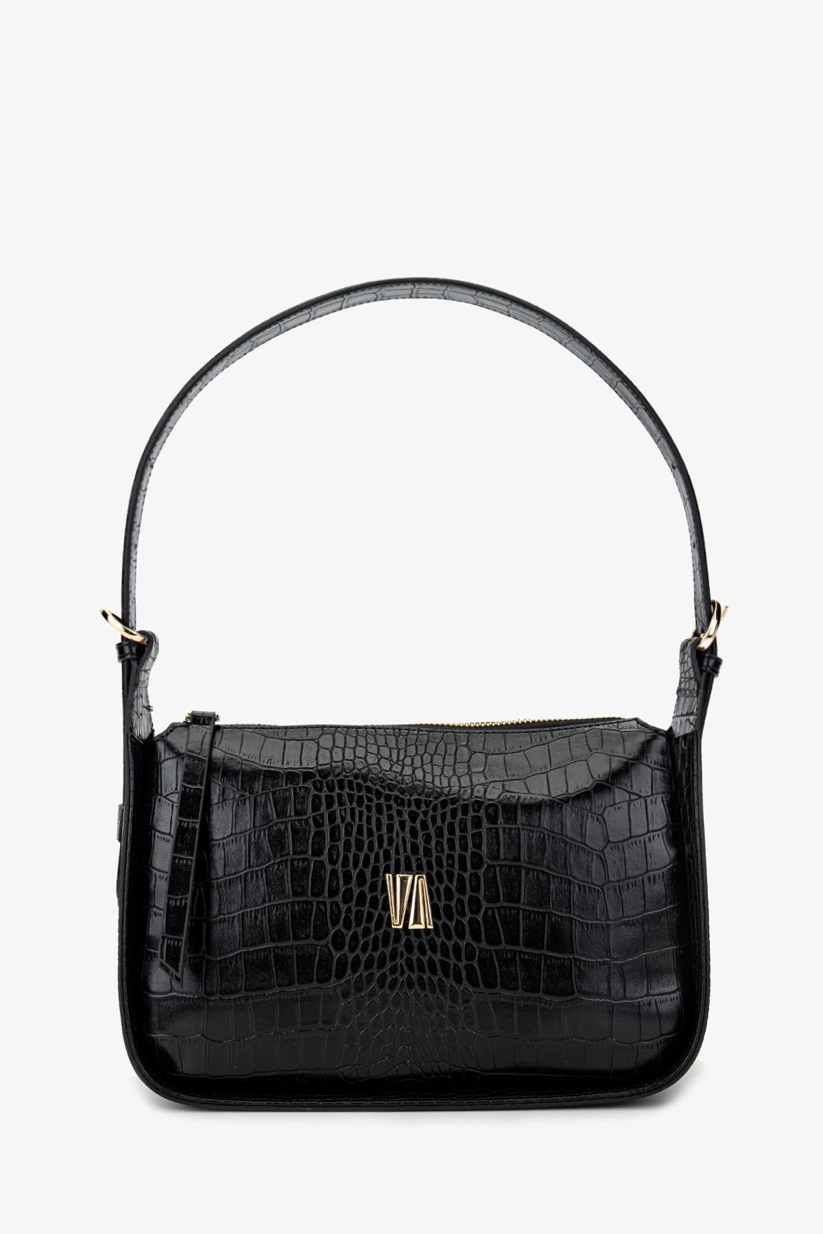 Valmenti Kadın Suni Deri Siyah Kroko Omuz Çanta