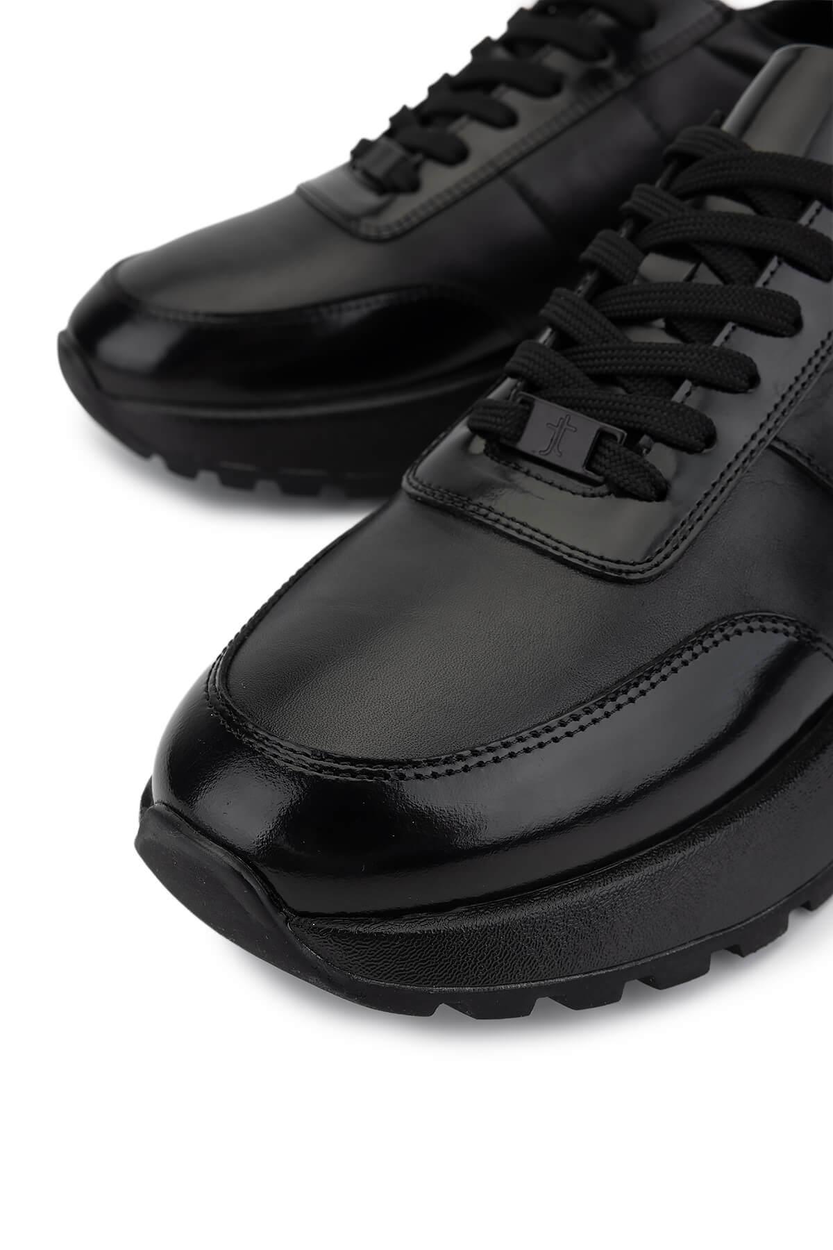 Tamer Tanca Erkek Hakiki Deri Siyah Açma Sneakers & Spor Ayakkabı