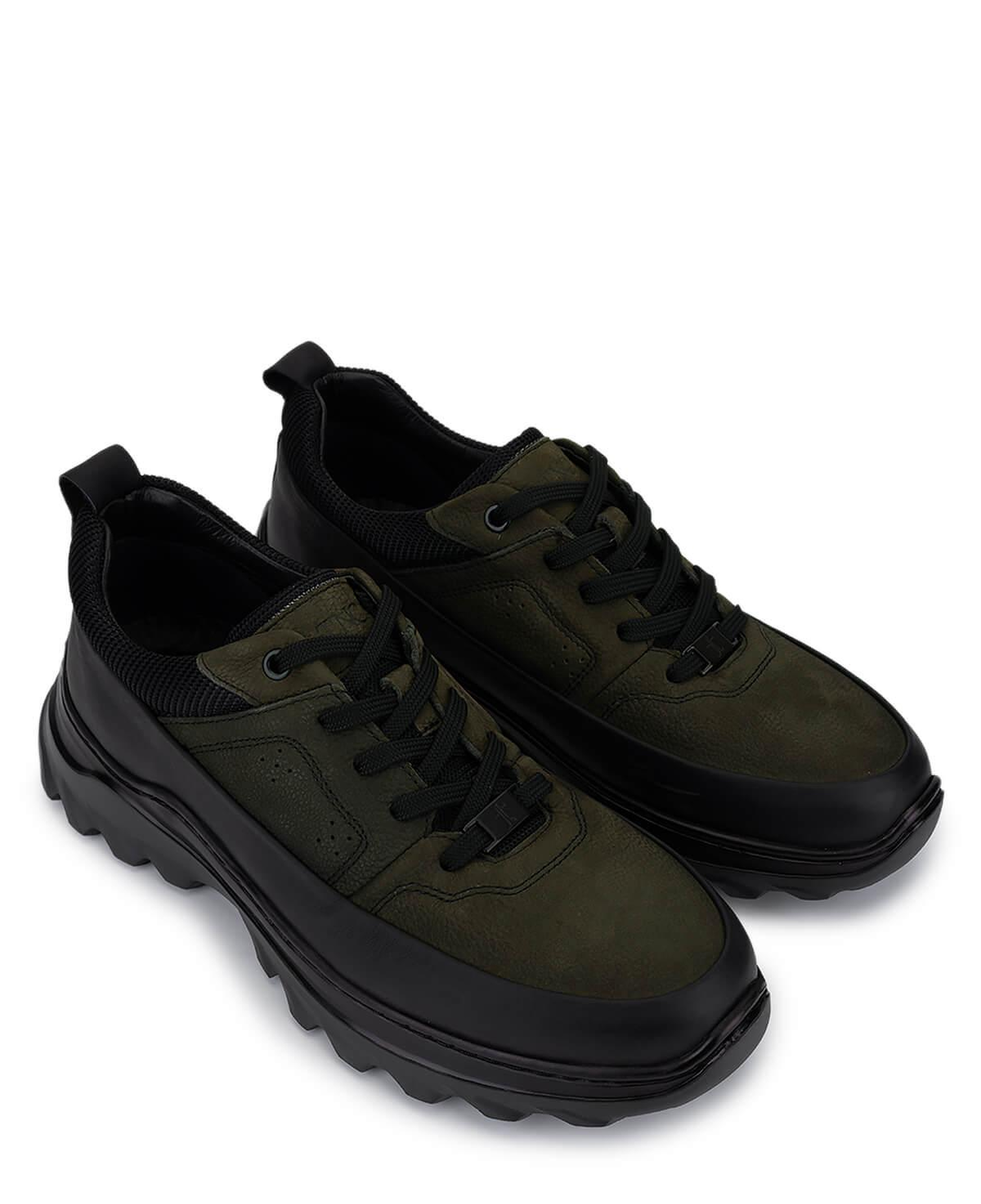 Tamer Tanca Erkek Hakiki Deri Siyah Mat/Haki Sneakers & Spor Ayakkabı