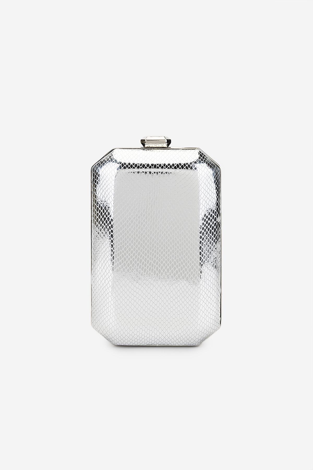 Valmenti Kadın Suni Deri Gümüş Abiye Çanta