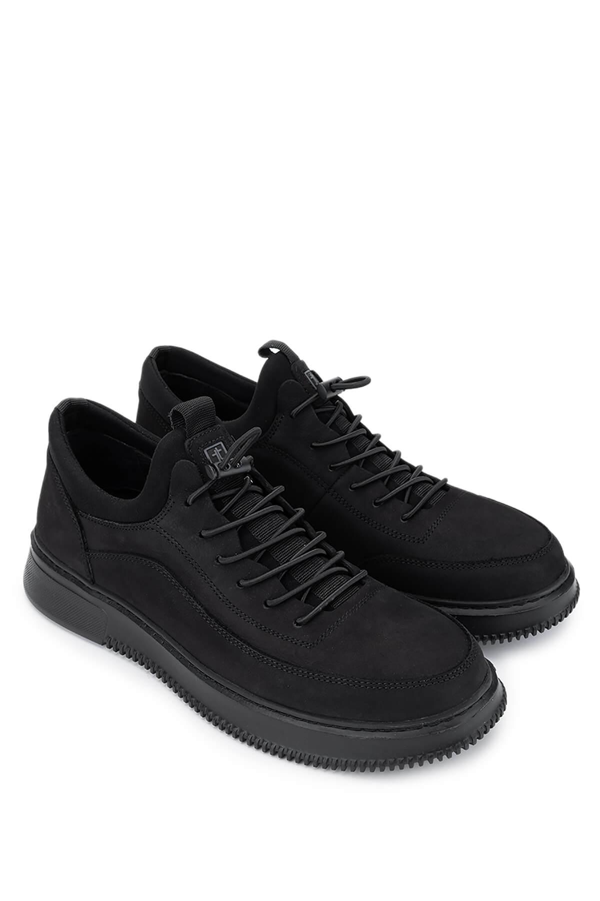 Tamer Tanca Erkek Hakiki Deri Siyah Nubuk Sneakers & Spor Ayakkabı