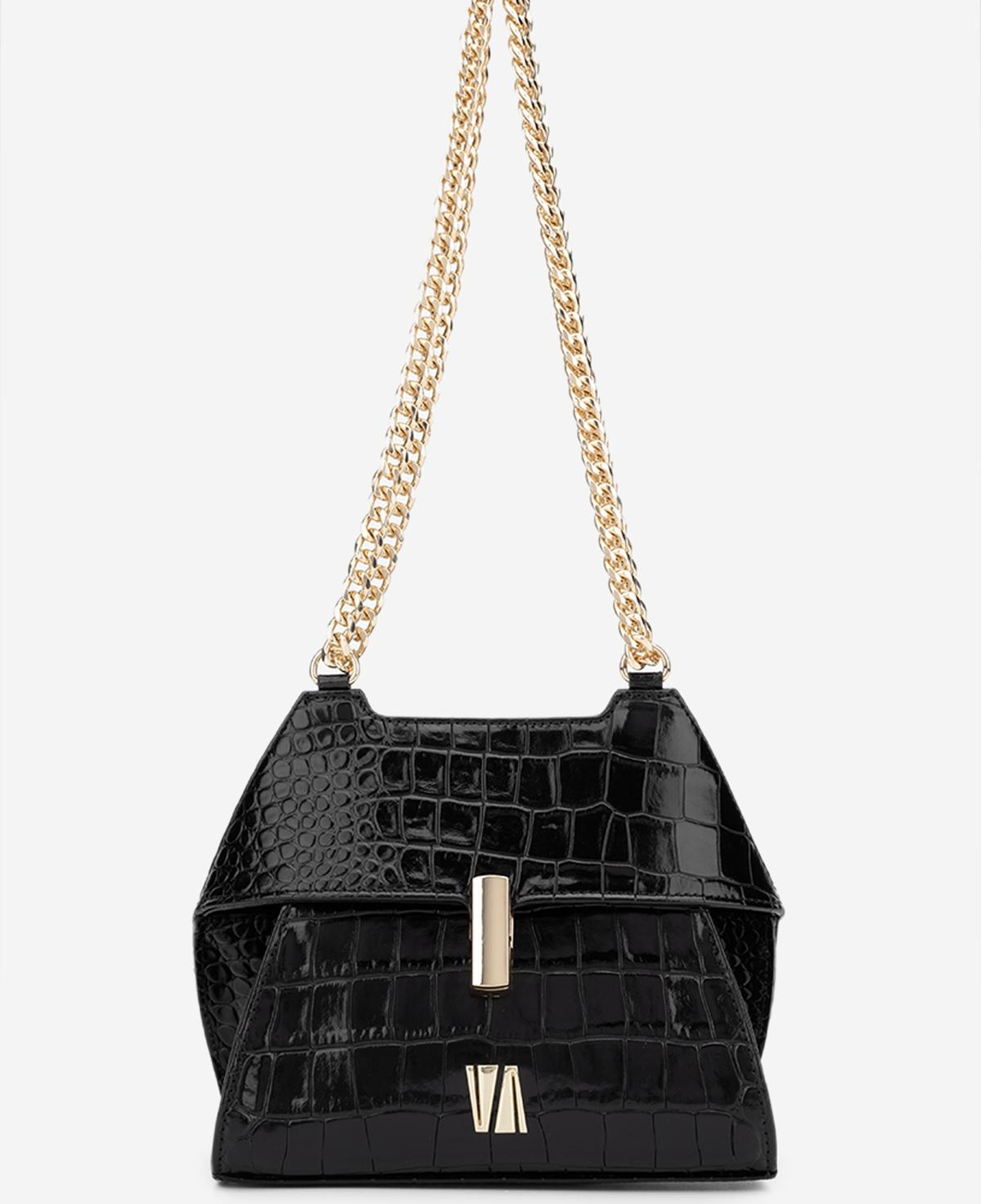 Valmenti Kadın Hakiki Deri Siyah Kroko Omuz Çanta