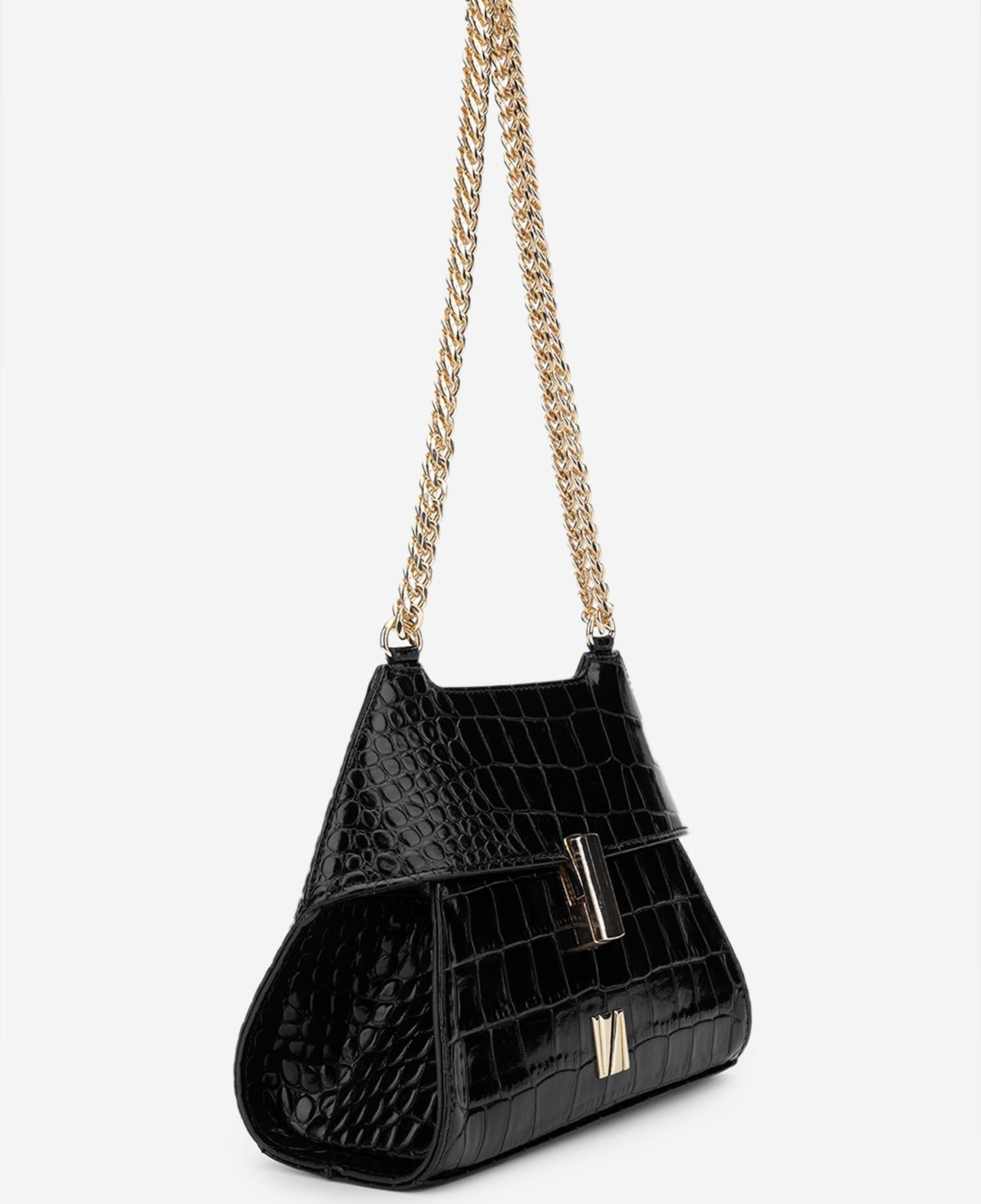 Valmenti Kadın Hakiki Deri Siyah Kroko Omuz Çanta