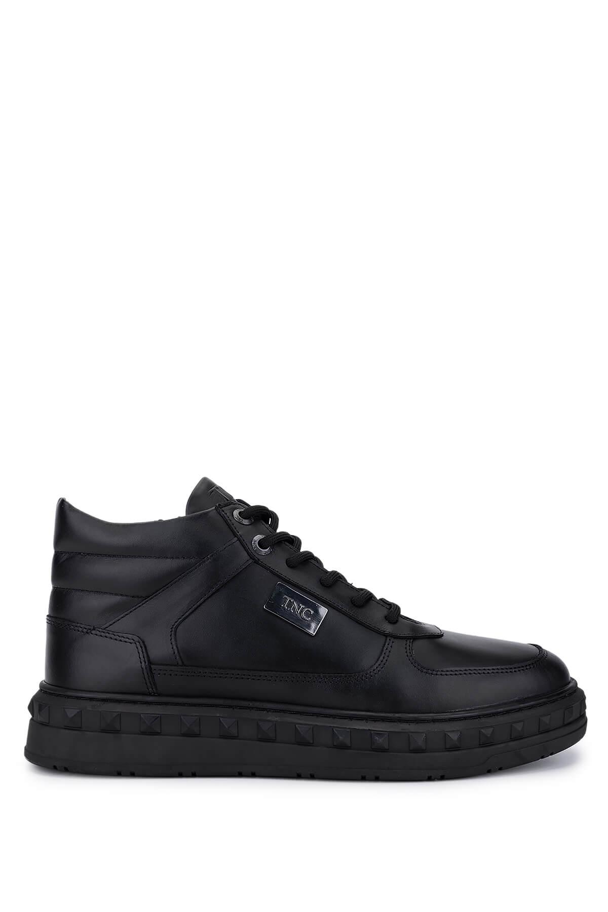 Tamer Tanca Erkek Hakiki Deri Siyah Deri Sneakers & Spor Bot