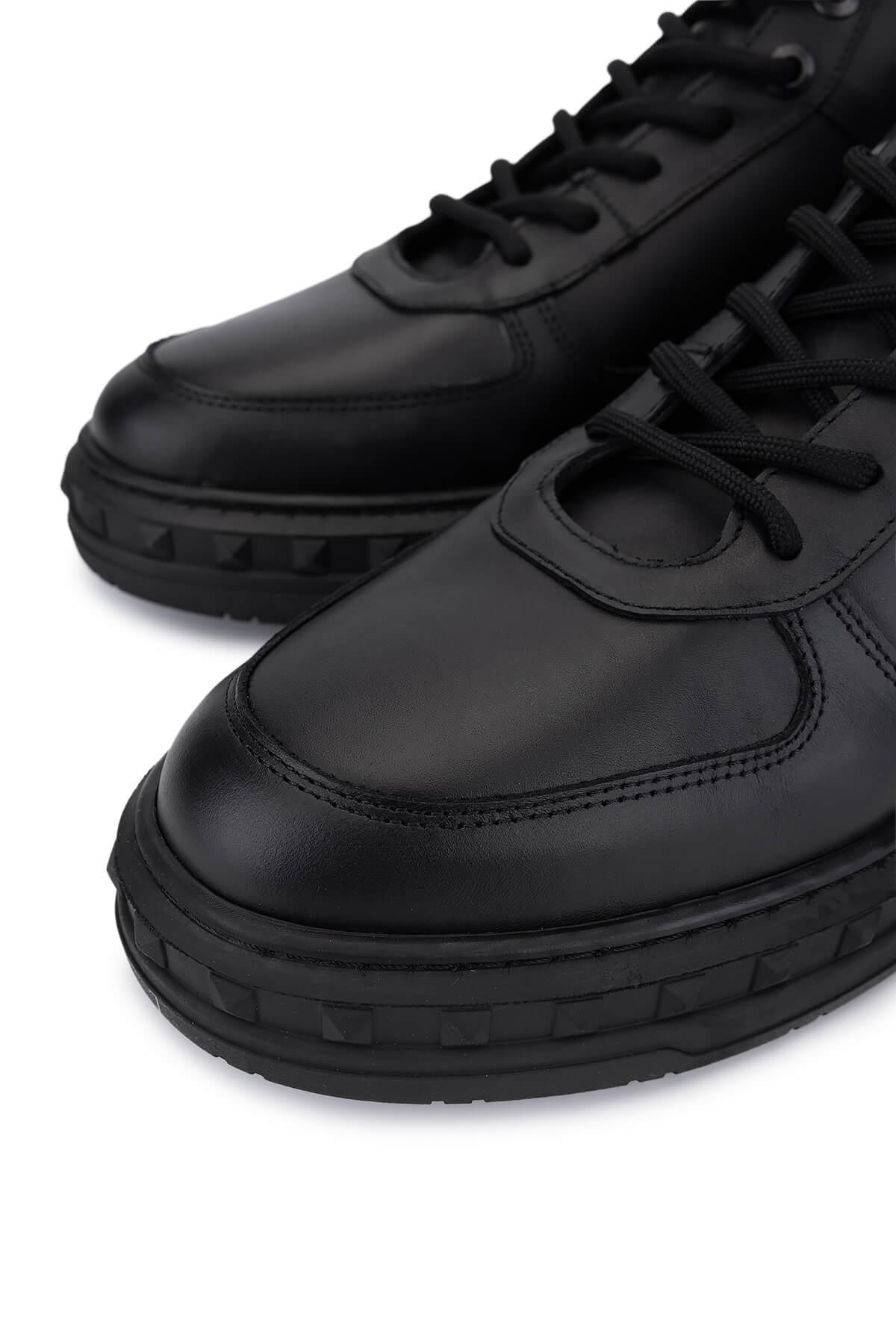 Tamer Tanca Erkek Hakiki Deri Siyah Deri Sneakers & Spor Bot