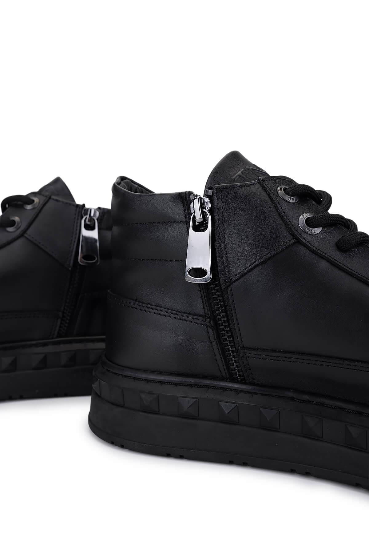 Tamer Tanca Erkek Hakiki Deri Siyah Deri Sneakers & Spor Bot