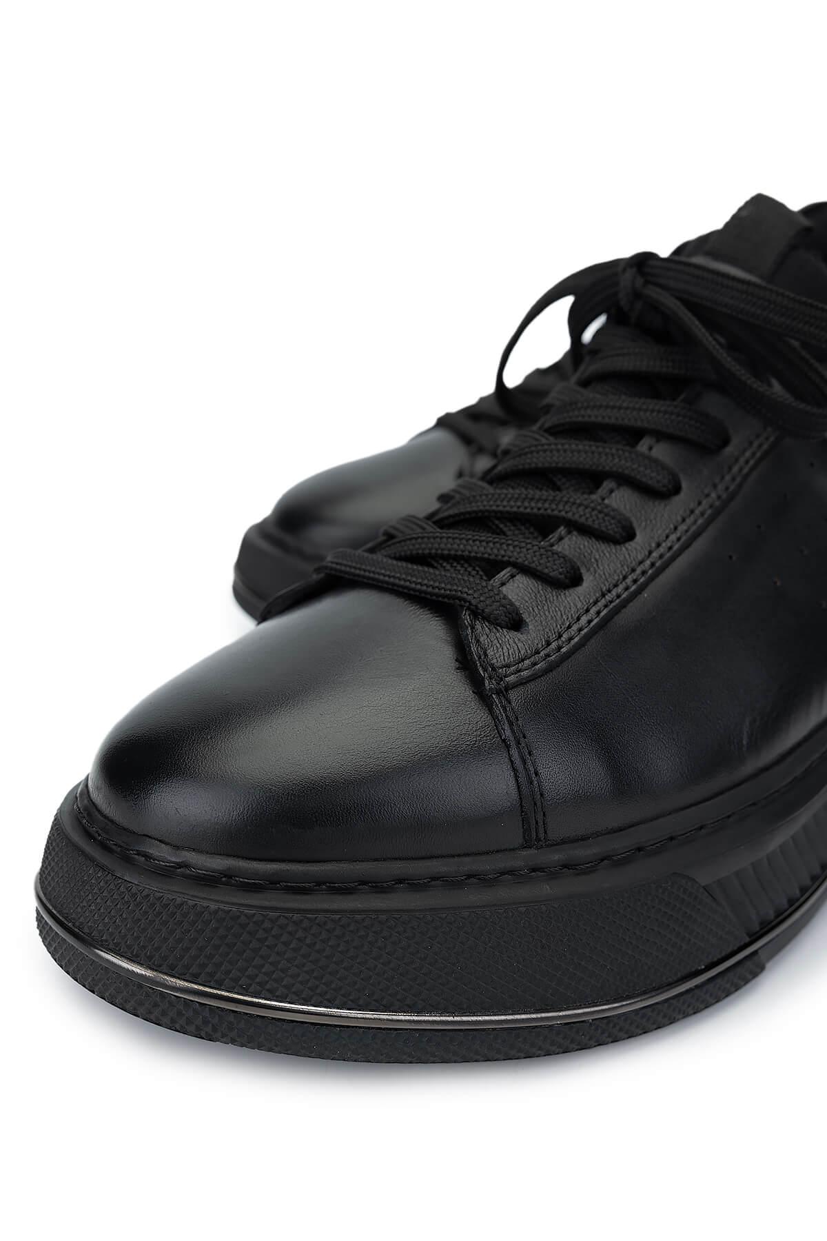 Tamer Tanca Erkek Hakiki Deri Siyah Analin Sneakers & Spor Ayakkabı