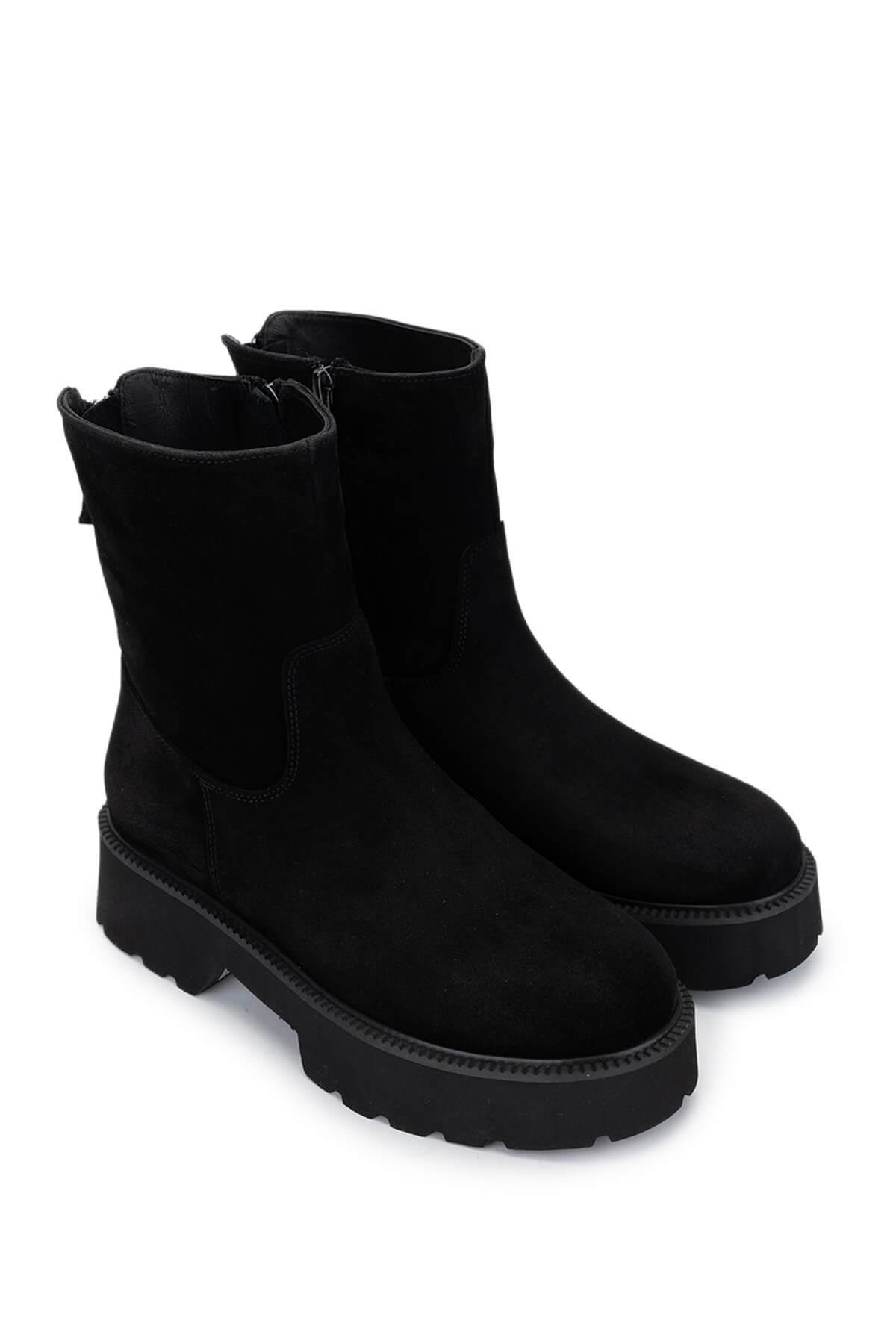 Tamer Tanca Kadın Hakiki Deri Siyah Süet Topuklu Bot