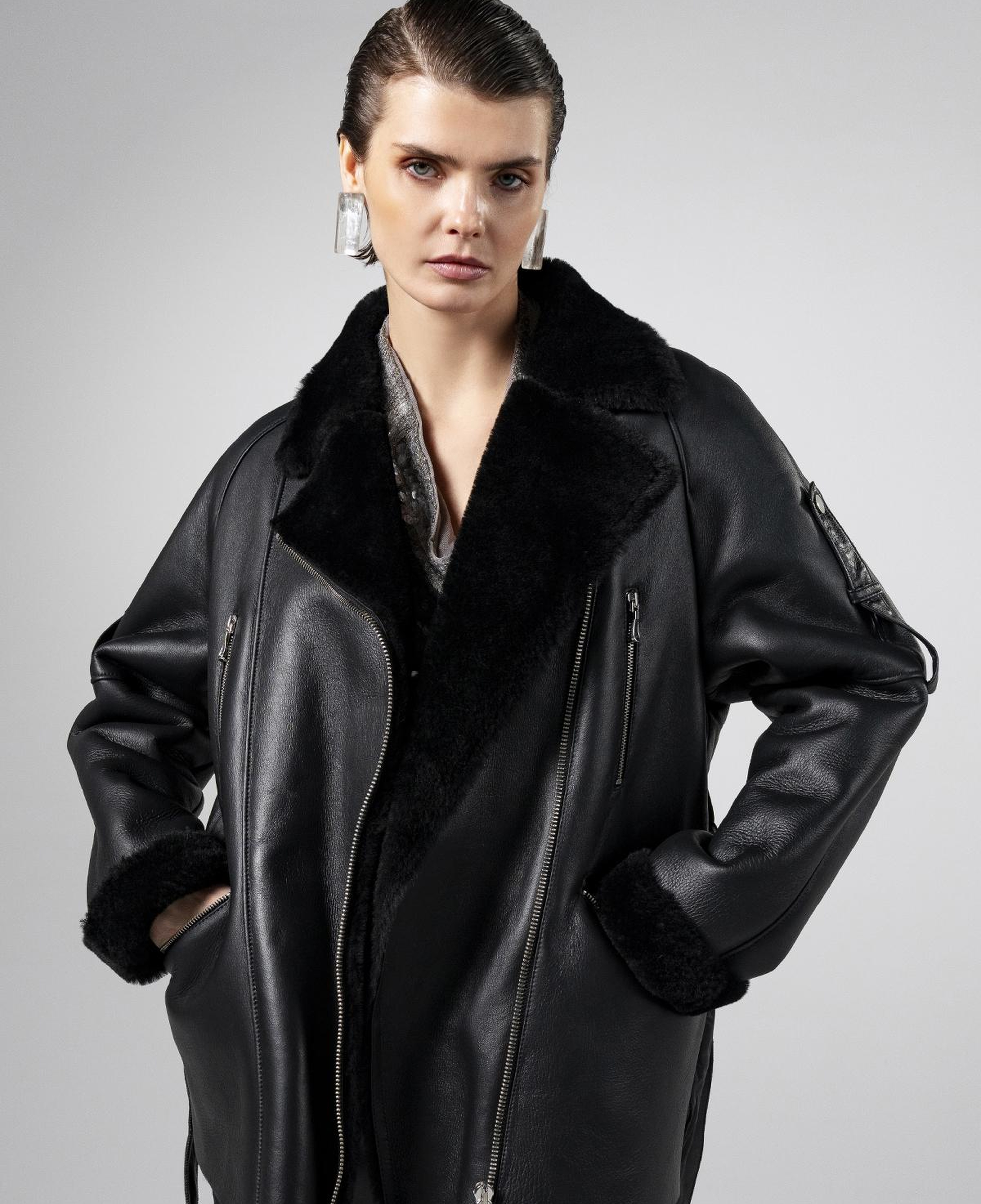 Valmenti Kadın Hakiki Deri Siyah Mont