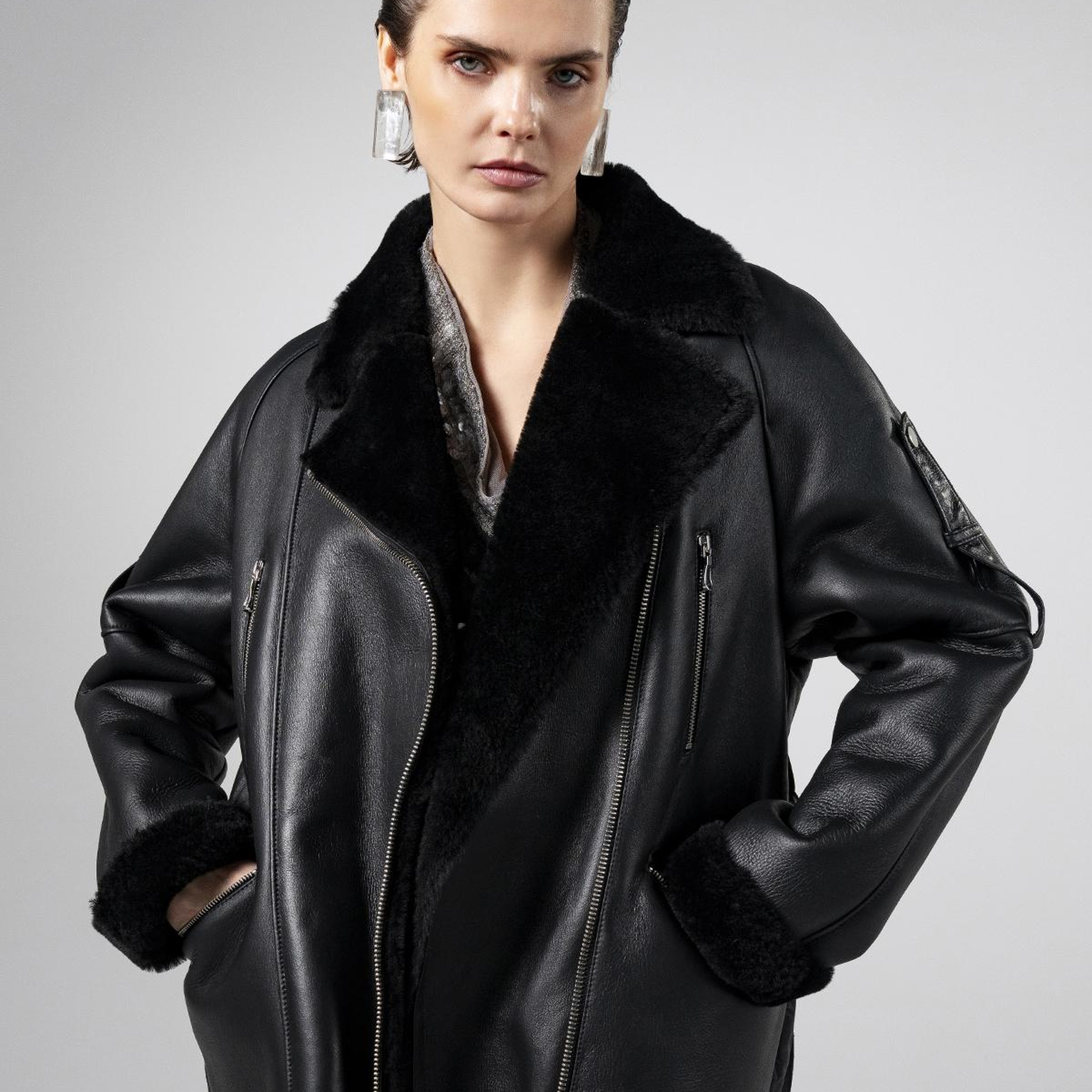 Valmenti Kadın Hakiki Deri Siyah Mont