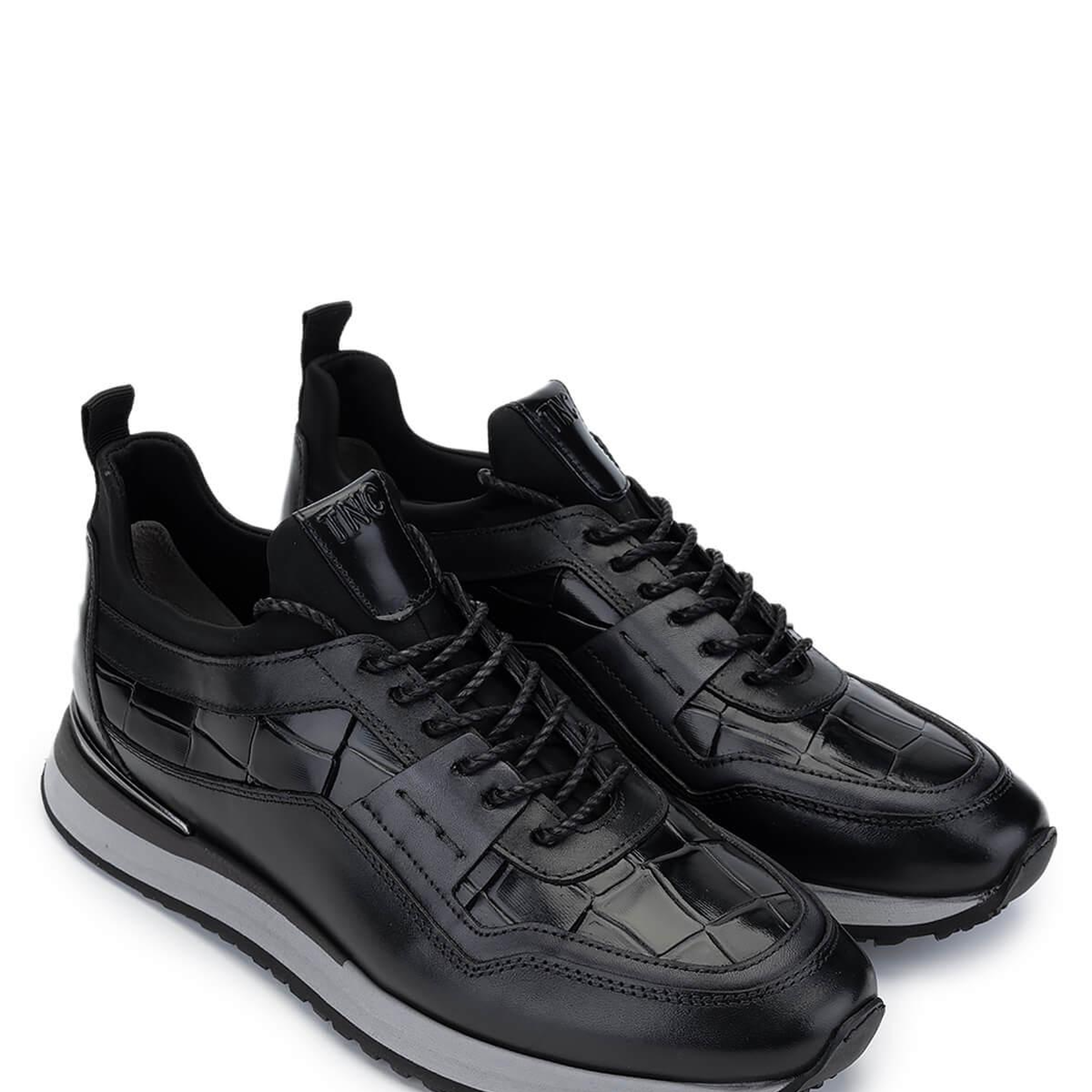Tamer Tanca Erkek Hakiki Deri Siyah Kroko Sneakers & Spor Ayakkabı