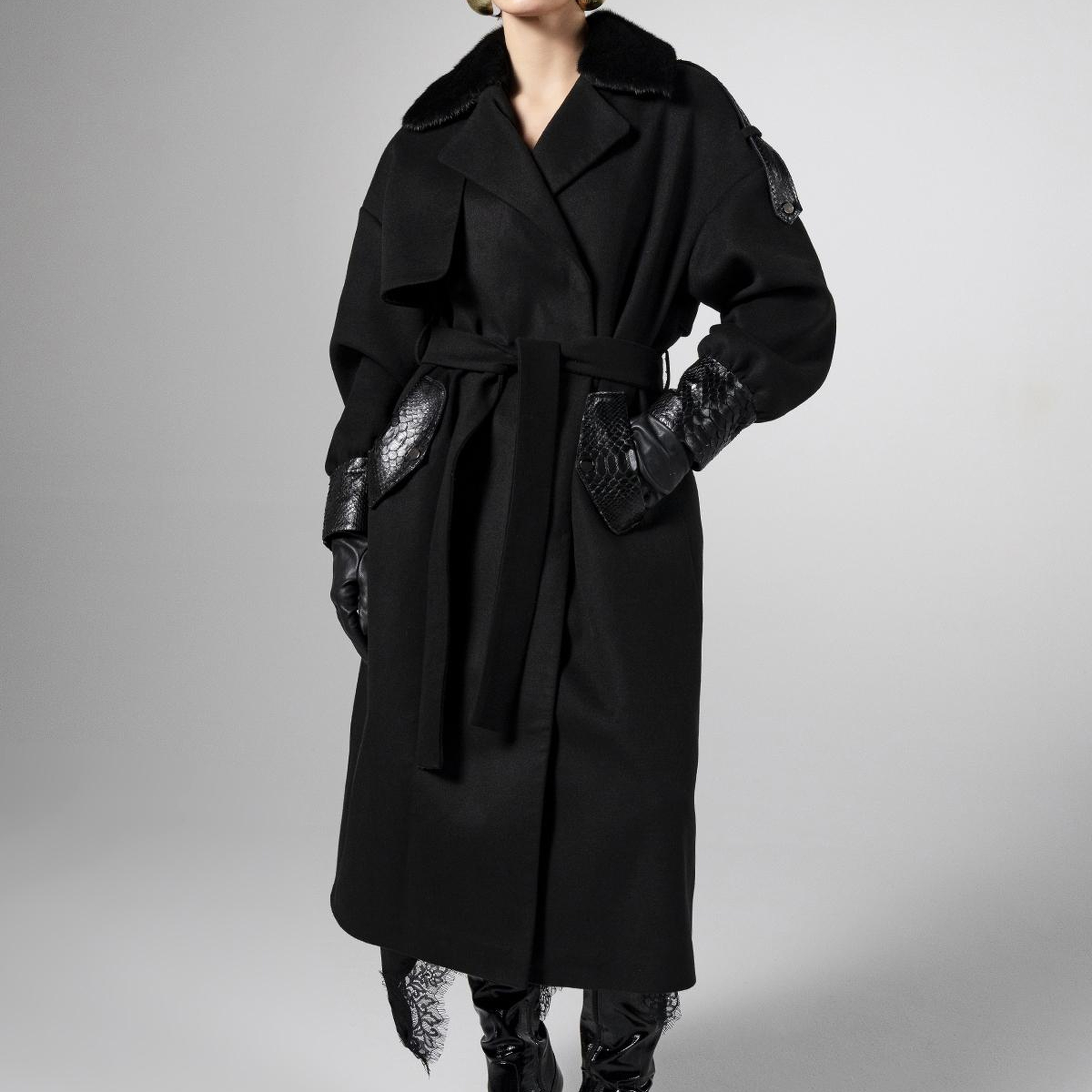 Valmenti Kadın Kumaş/Piton/Kürk Siyah Mont