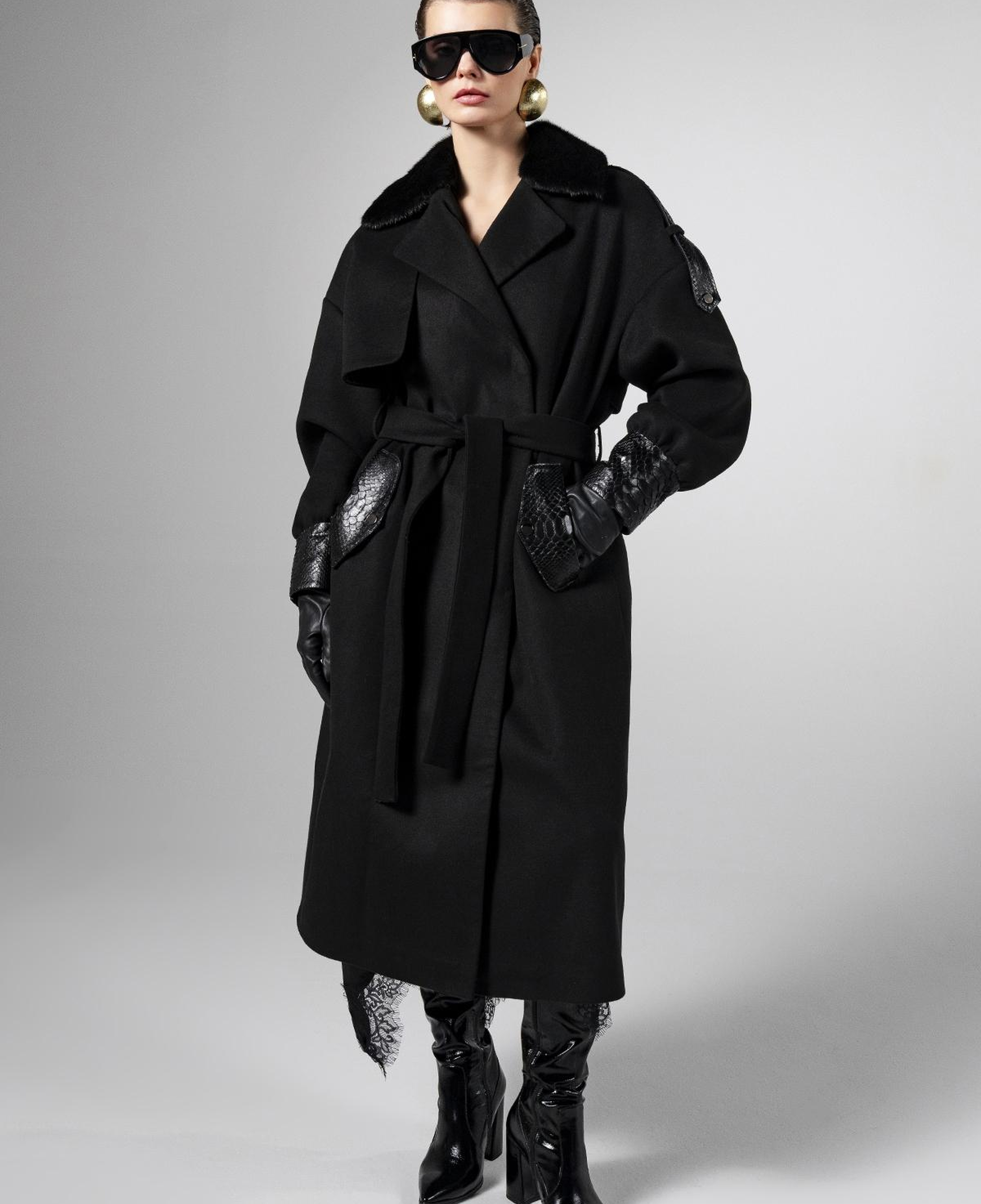 Valmenti Kadın Kumaş/Piton/Kürk Siyah Mont