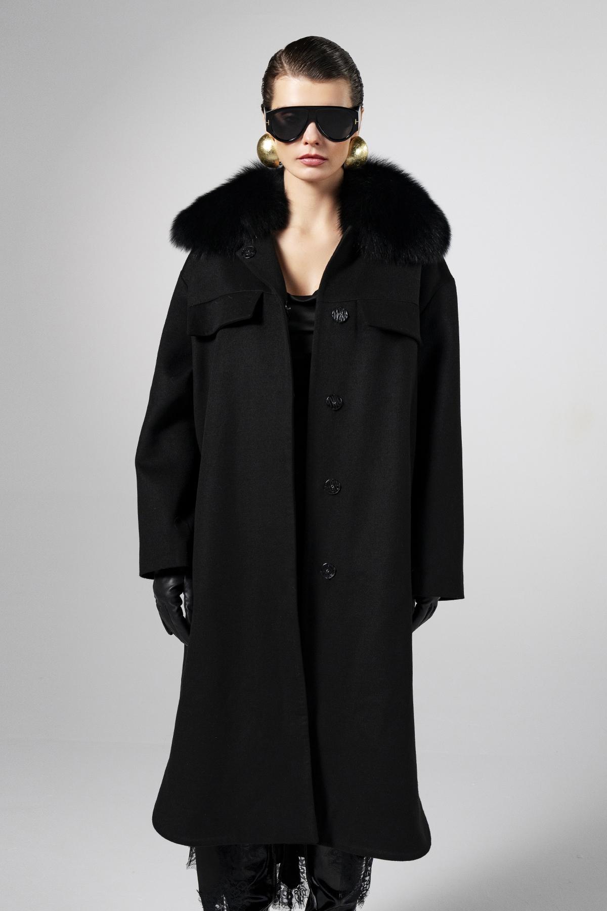 Valmenti Kadın Kürk/Deri/Kumaş Siyah Mont