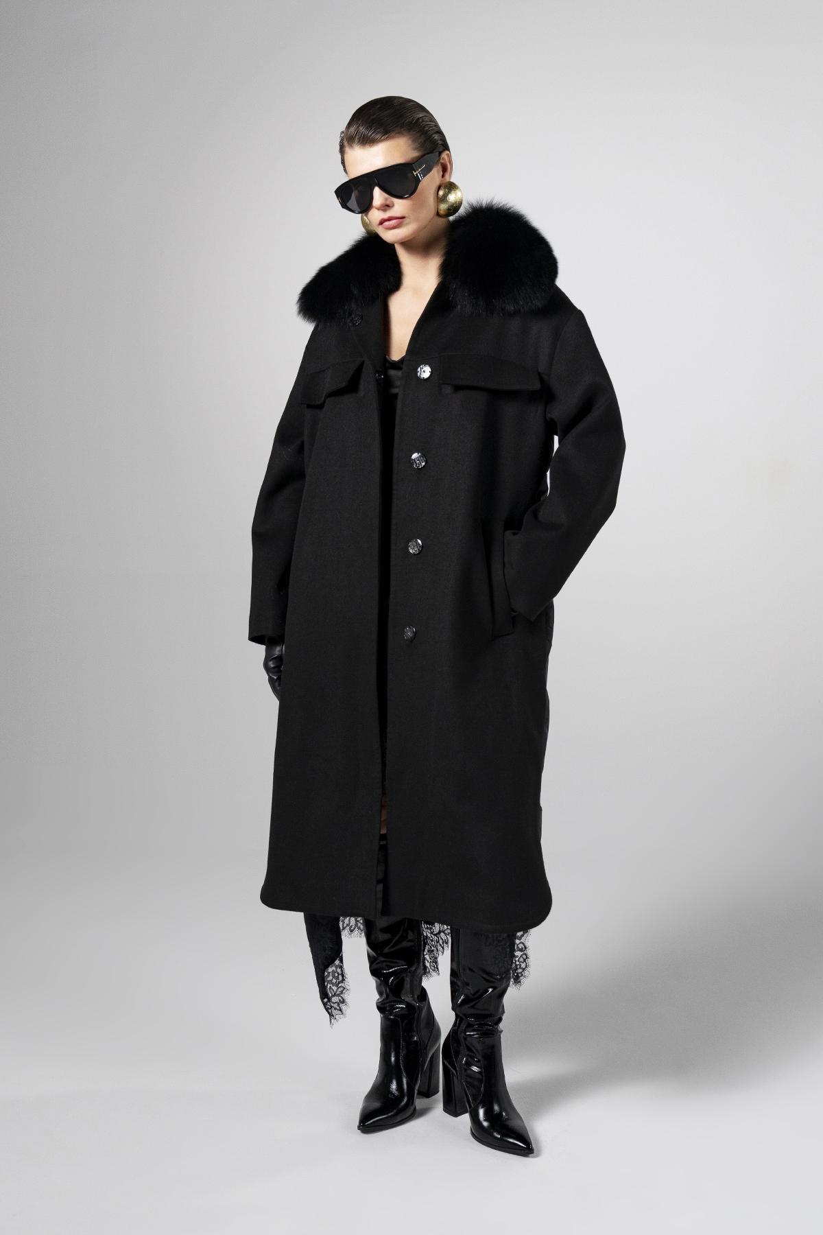 Valmenti Kadın Kürk/Deri/Kumaş Siyah Mont