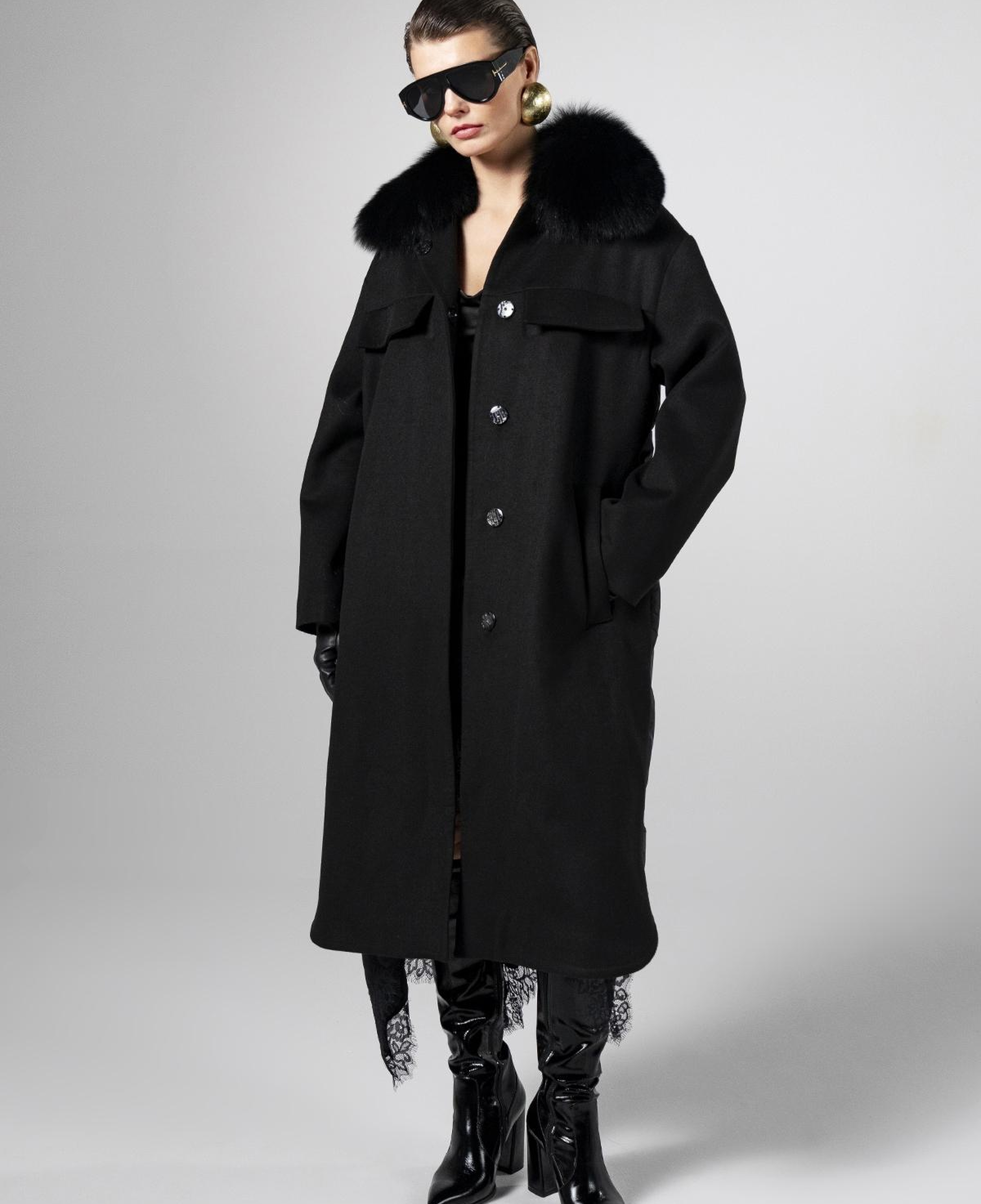 Valmenti Kadın Kürk/Deri/Kumaş Siyah Mont
