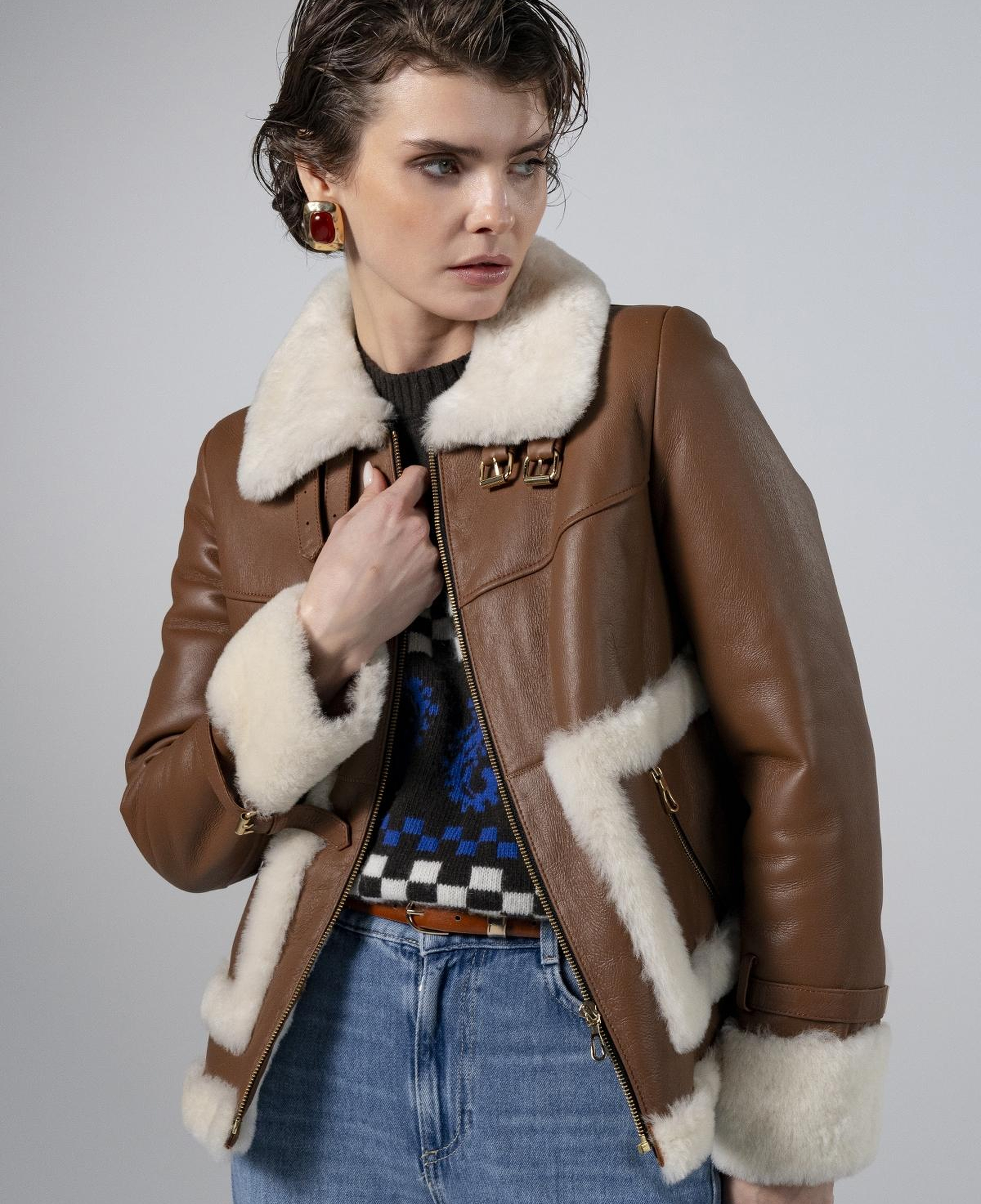 Valmenti Kadın Hakiki Deri Taba Mont