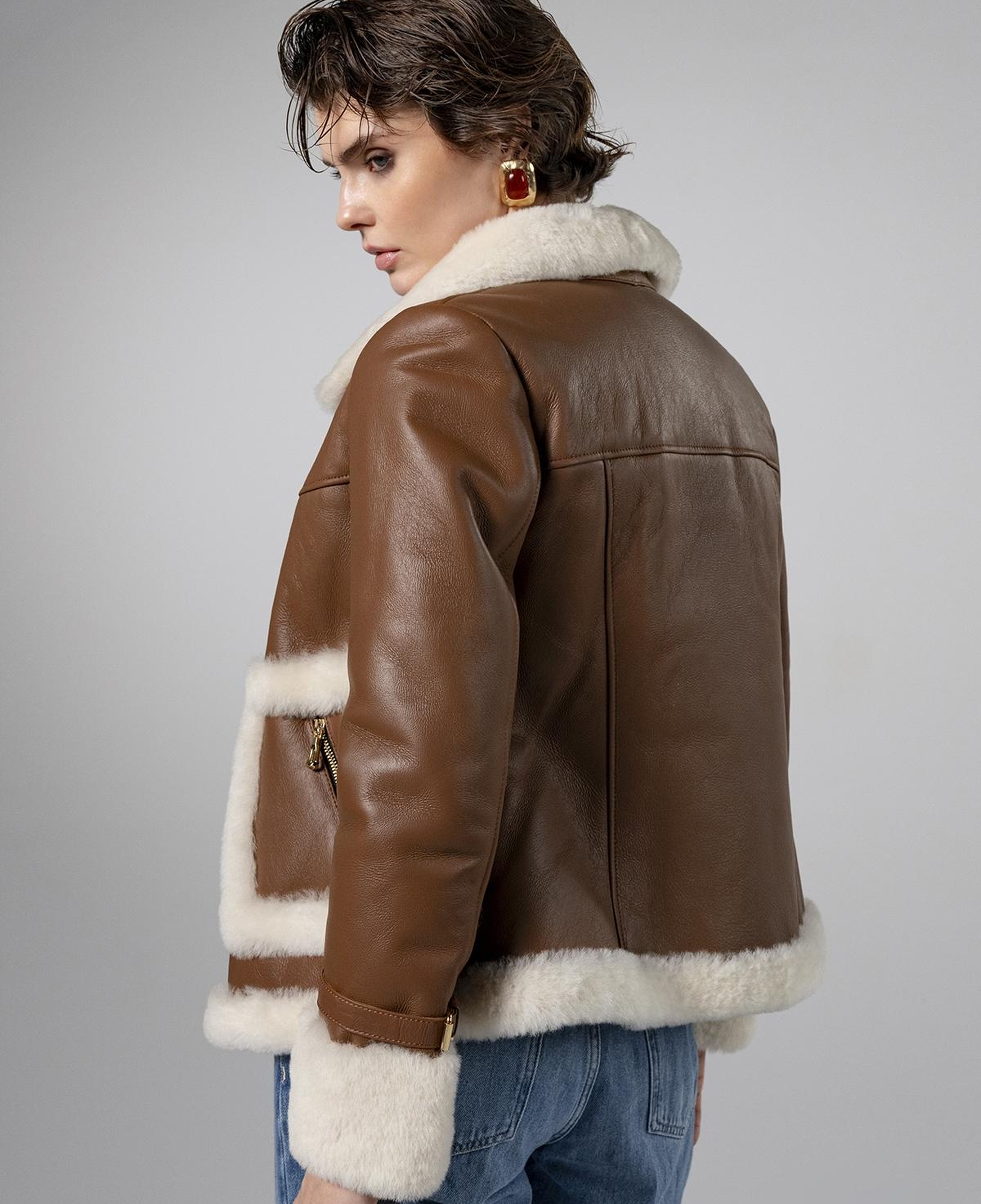 Valmenti Kadın Hakiki Deri Taba Mont