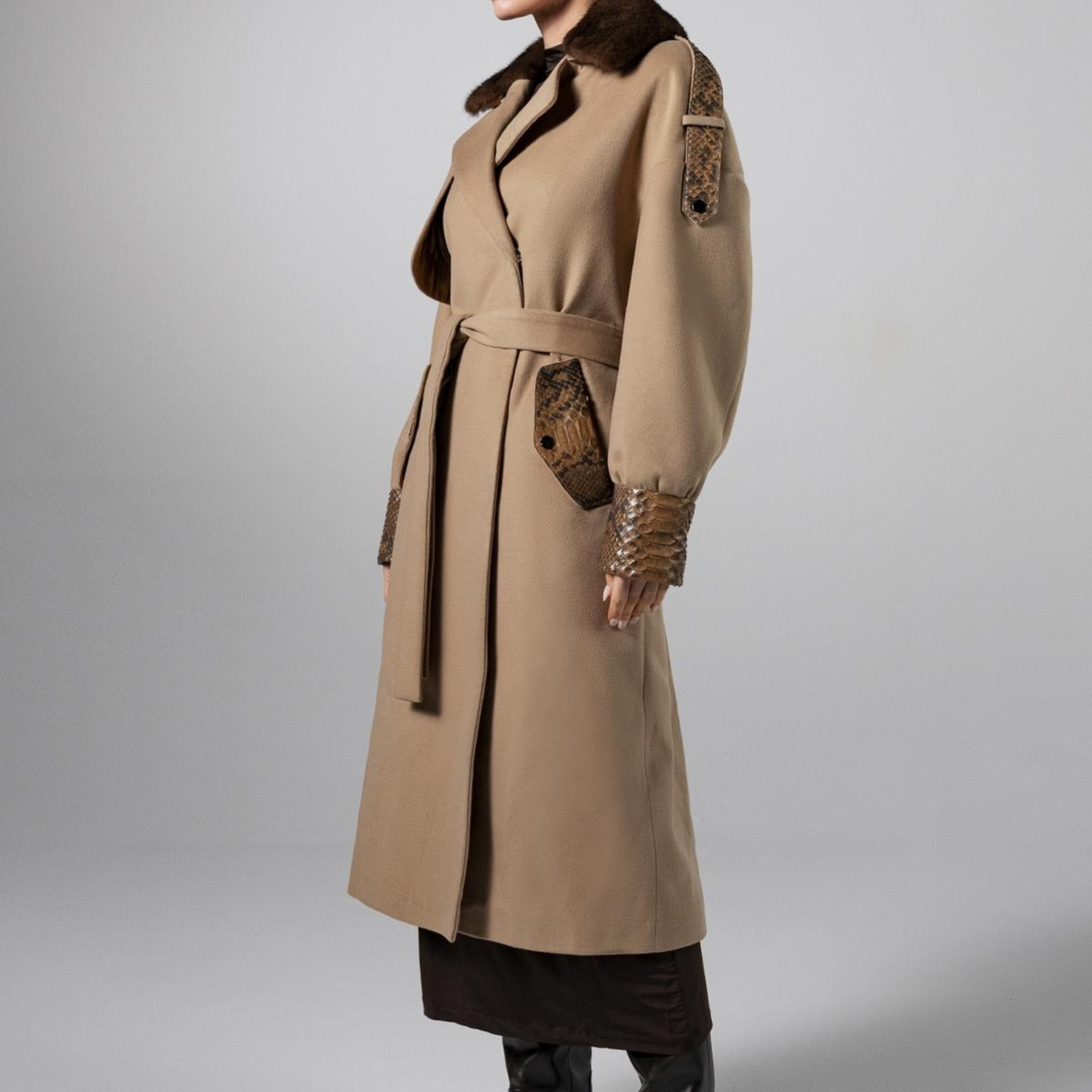 Valmenti Kadın Kumaş/Piton/Kürk Bej Mont