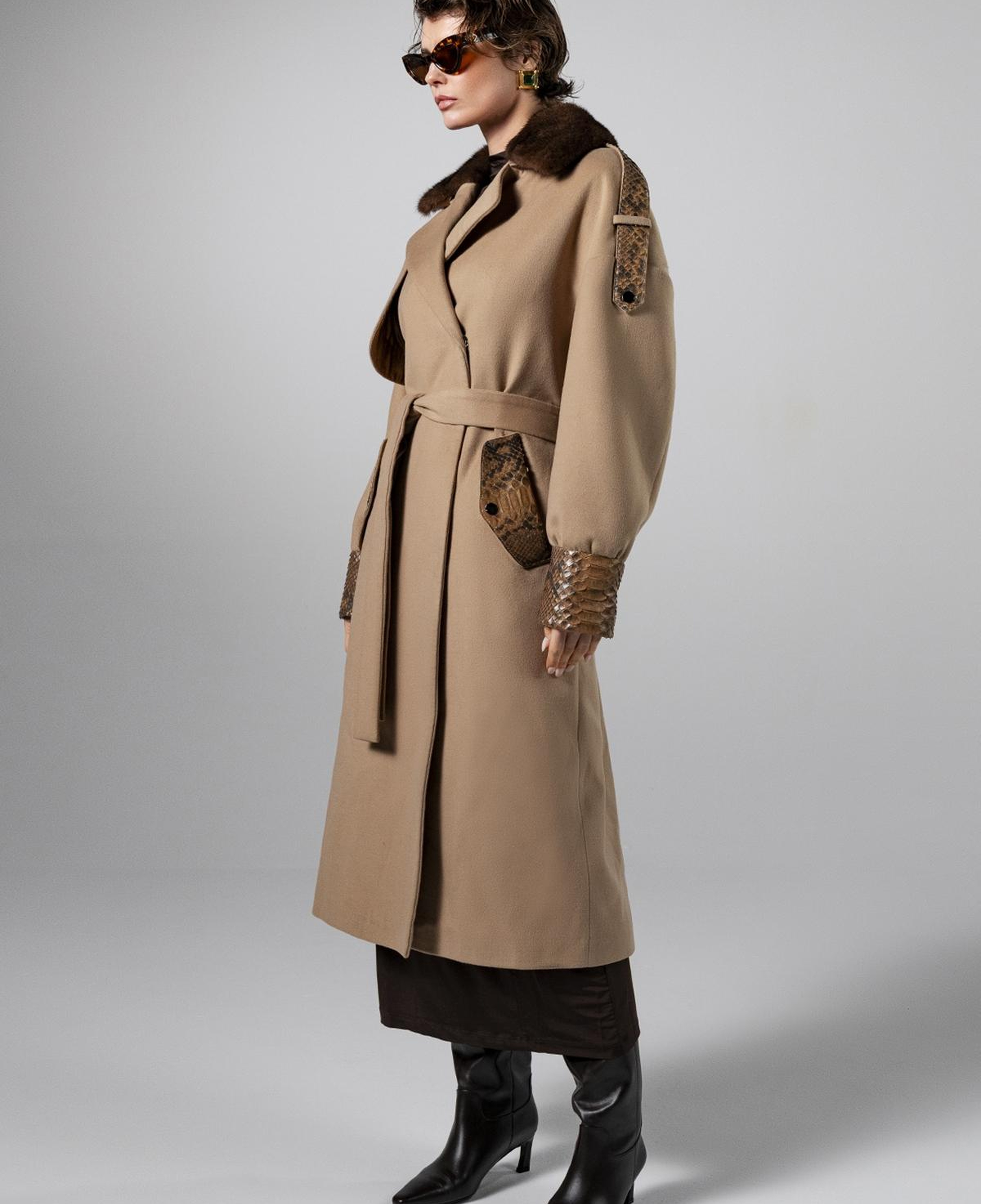 Valmenti Kadın Kumaş/Piton/Kürk Bej Mont