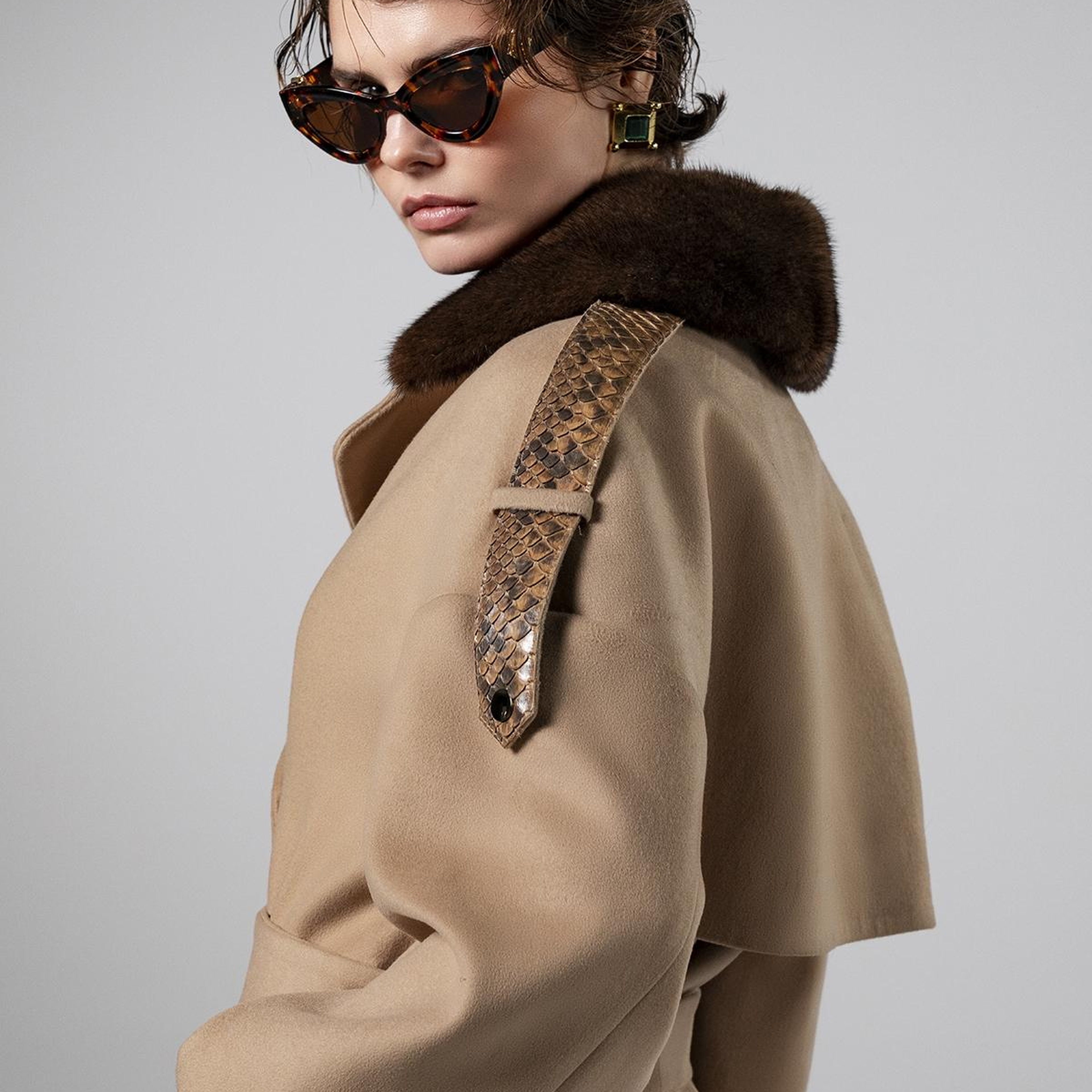 Valmenti Kadın Kumaş/Piton/Kürk Bej Mont