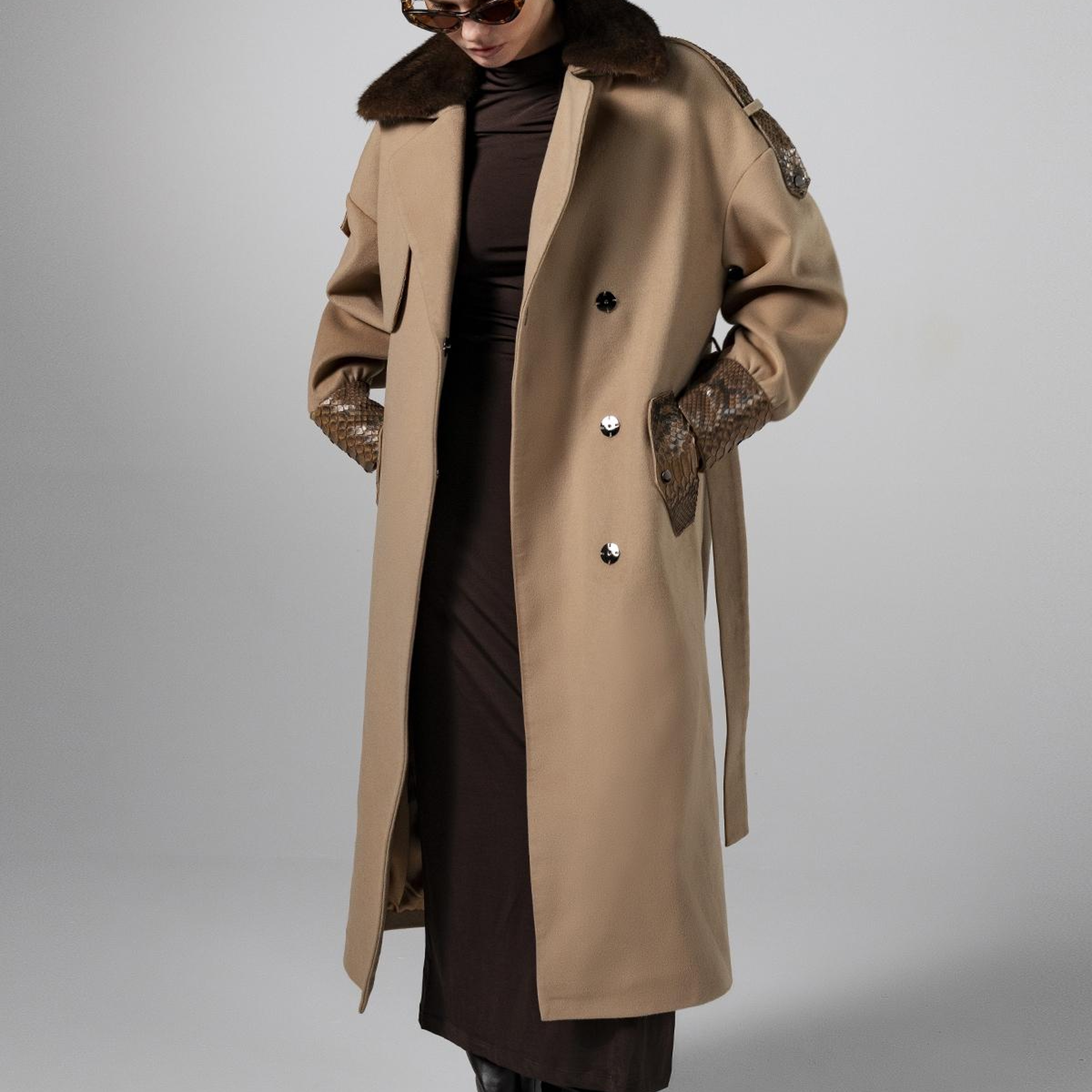 Valmenti Kadın Kumaş/Piton/Kürk Bej Mont