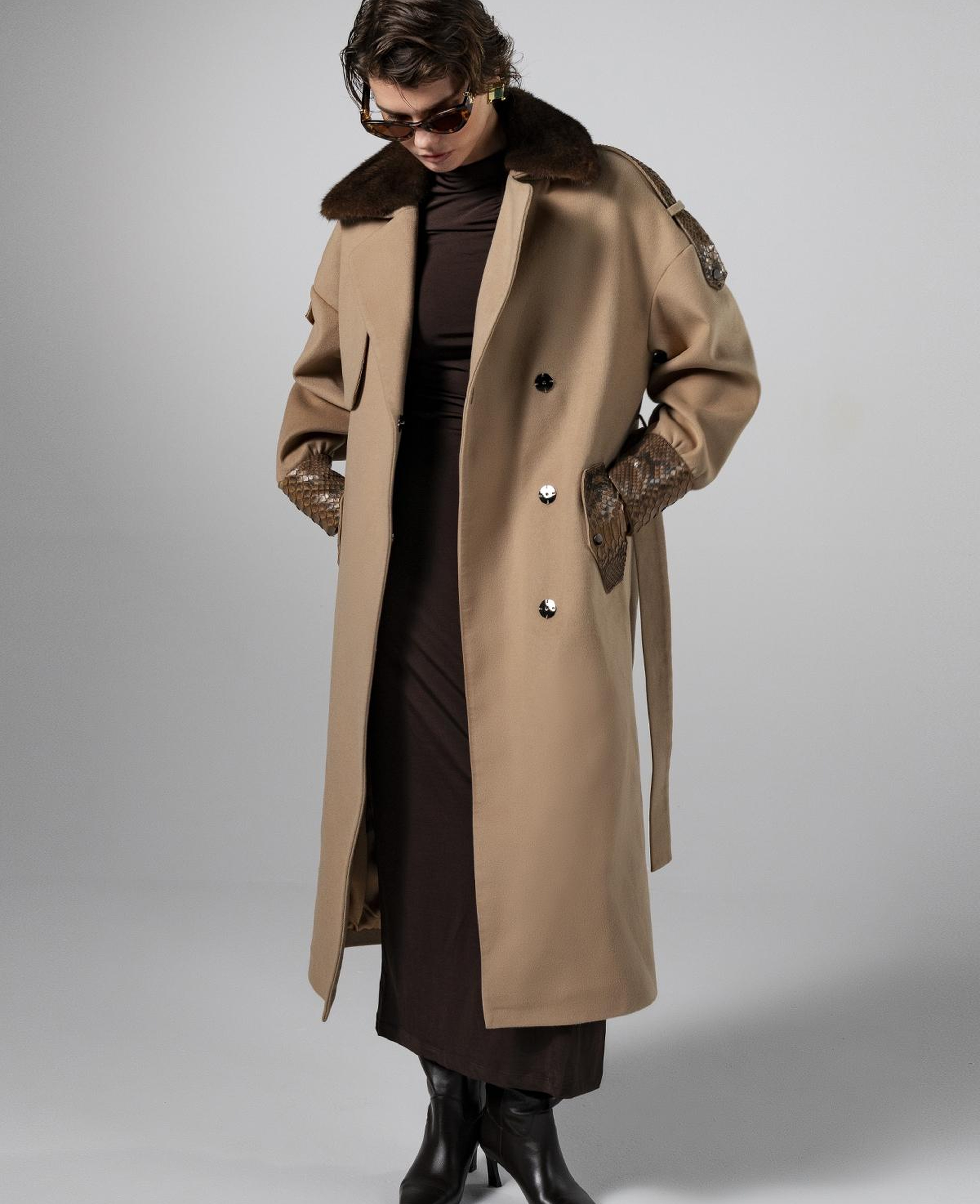 Valmenti Kadın Kumaş/Piton/Kürk Bej Mont