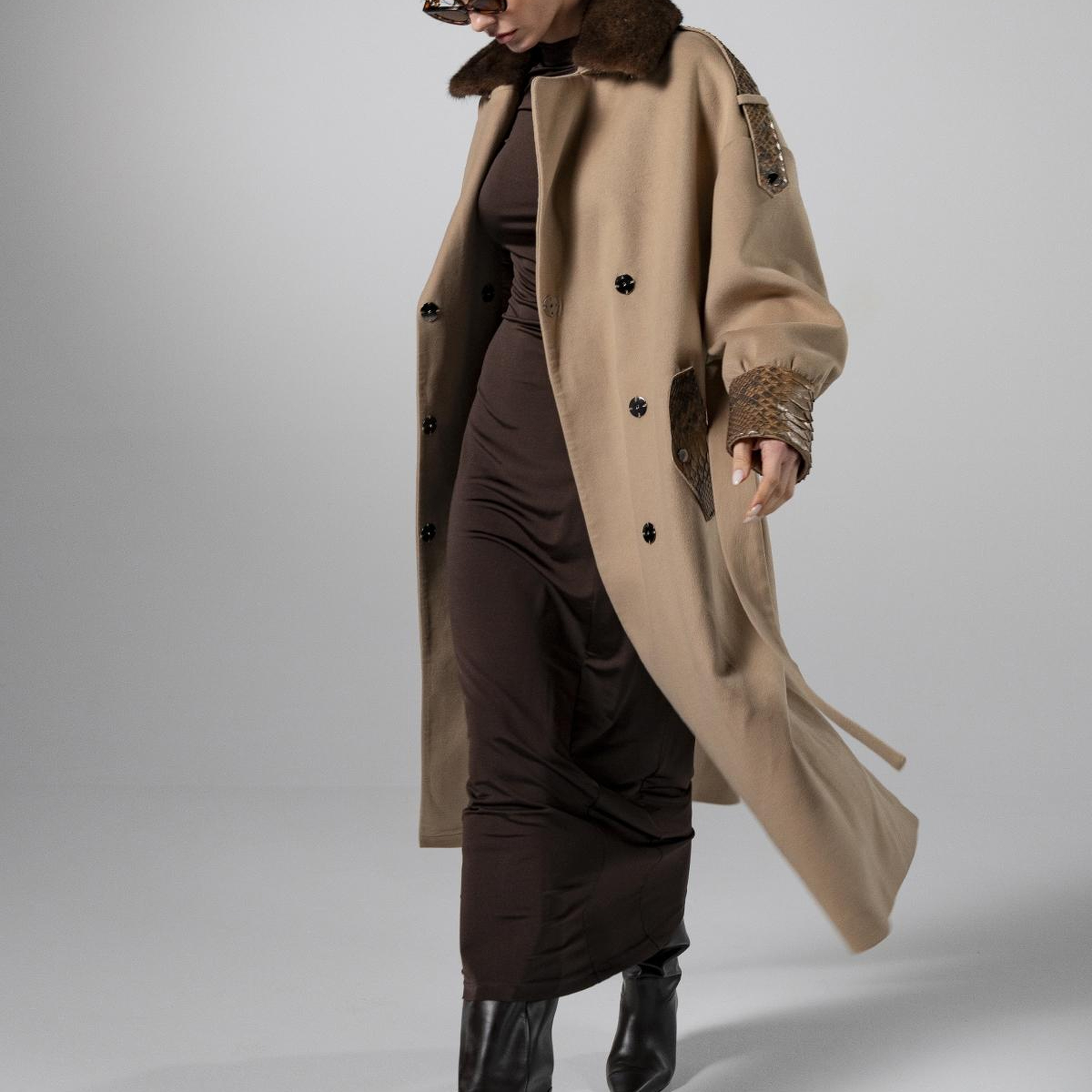 Valmenti Kadın Kumaş/Piton/Kürk Bej Mont