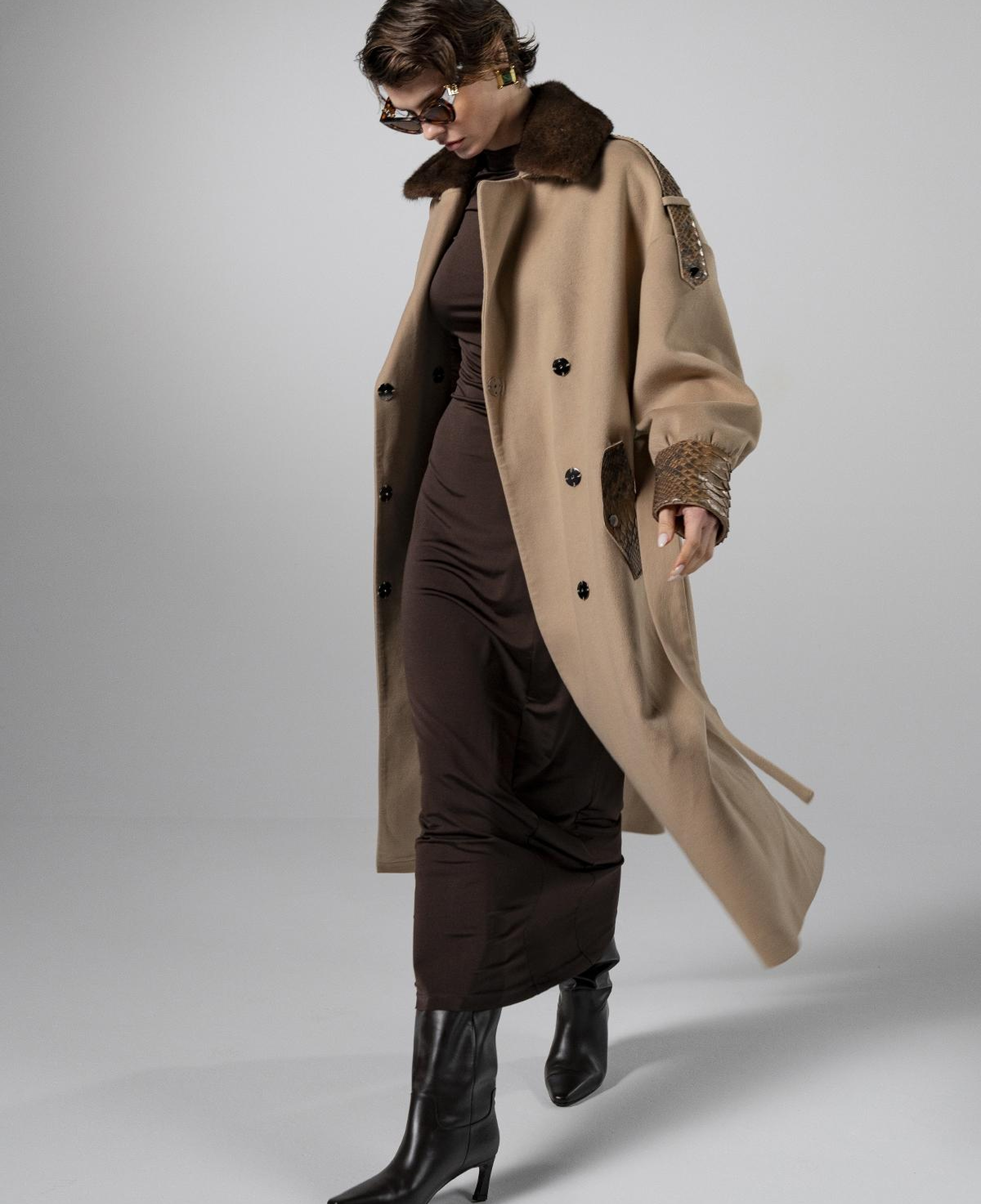 Valmenti Kadın Kumaş/Piton/Kürk Bej Mont